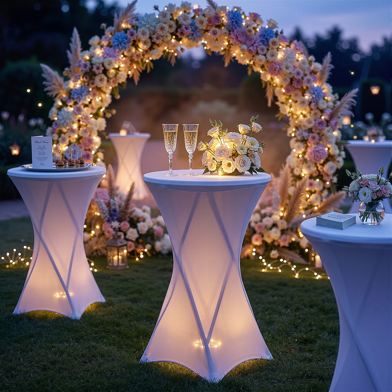 24” Wedding Height Folding Cocktail Table Set of 2 High Top Bistro Table w/Cover
