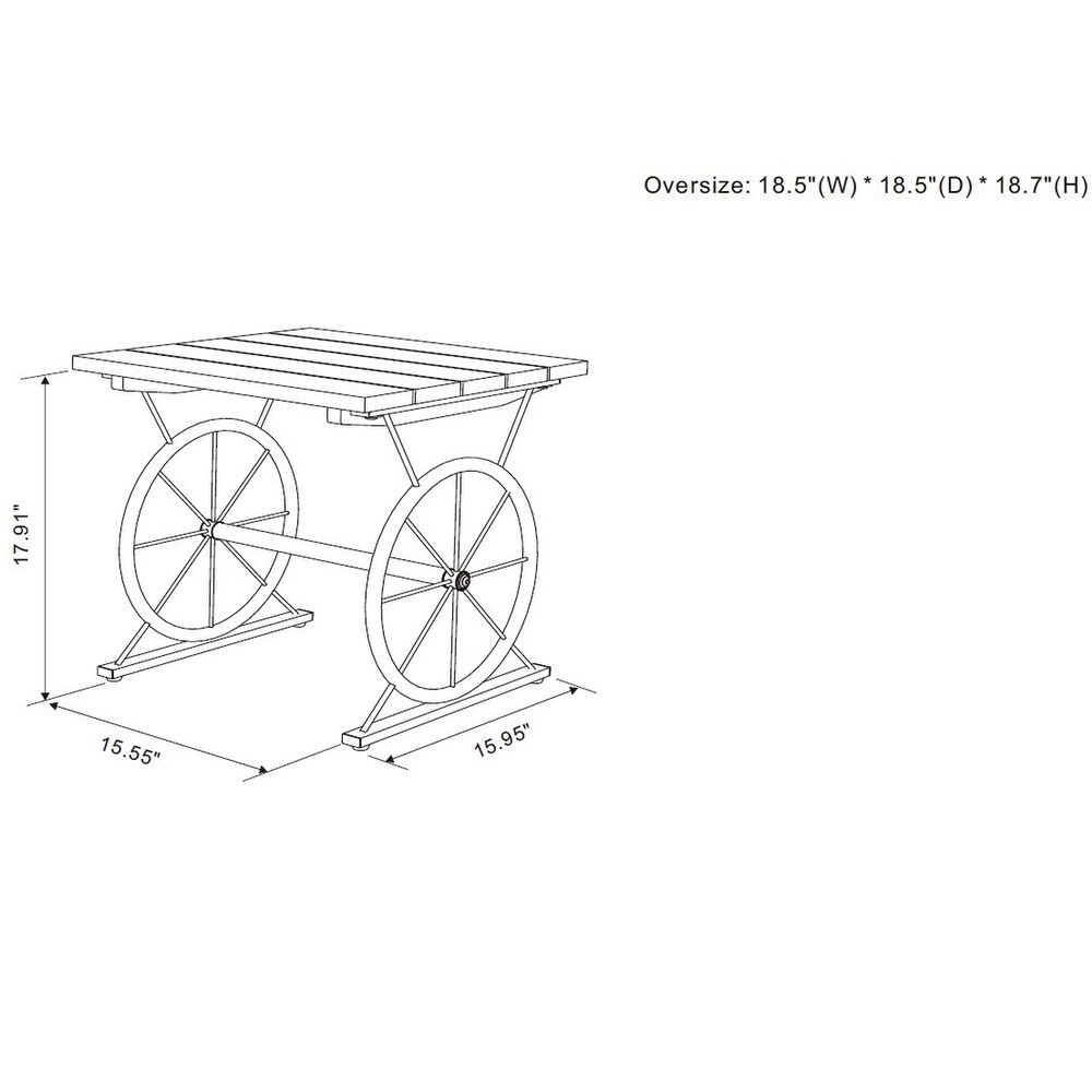 Industrial Metal Wheel Side Table Warm Rustic Farmhouse Accent End Table 19″ H