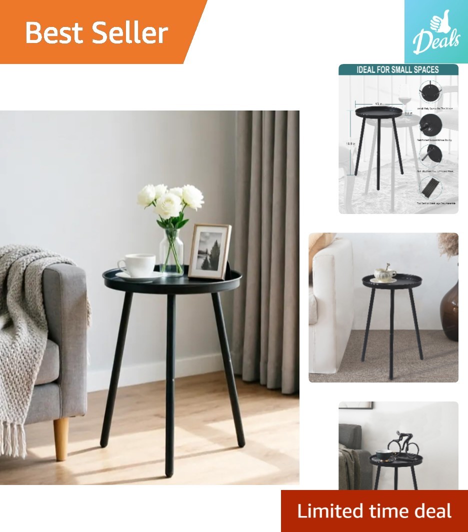 Stylish 13” Round End Table in Matte Black – Perfect for Living Room or Bedroom