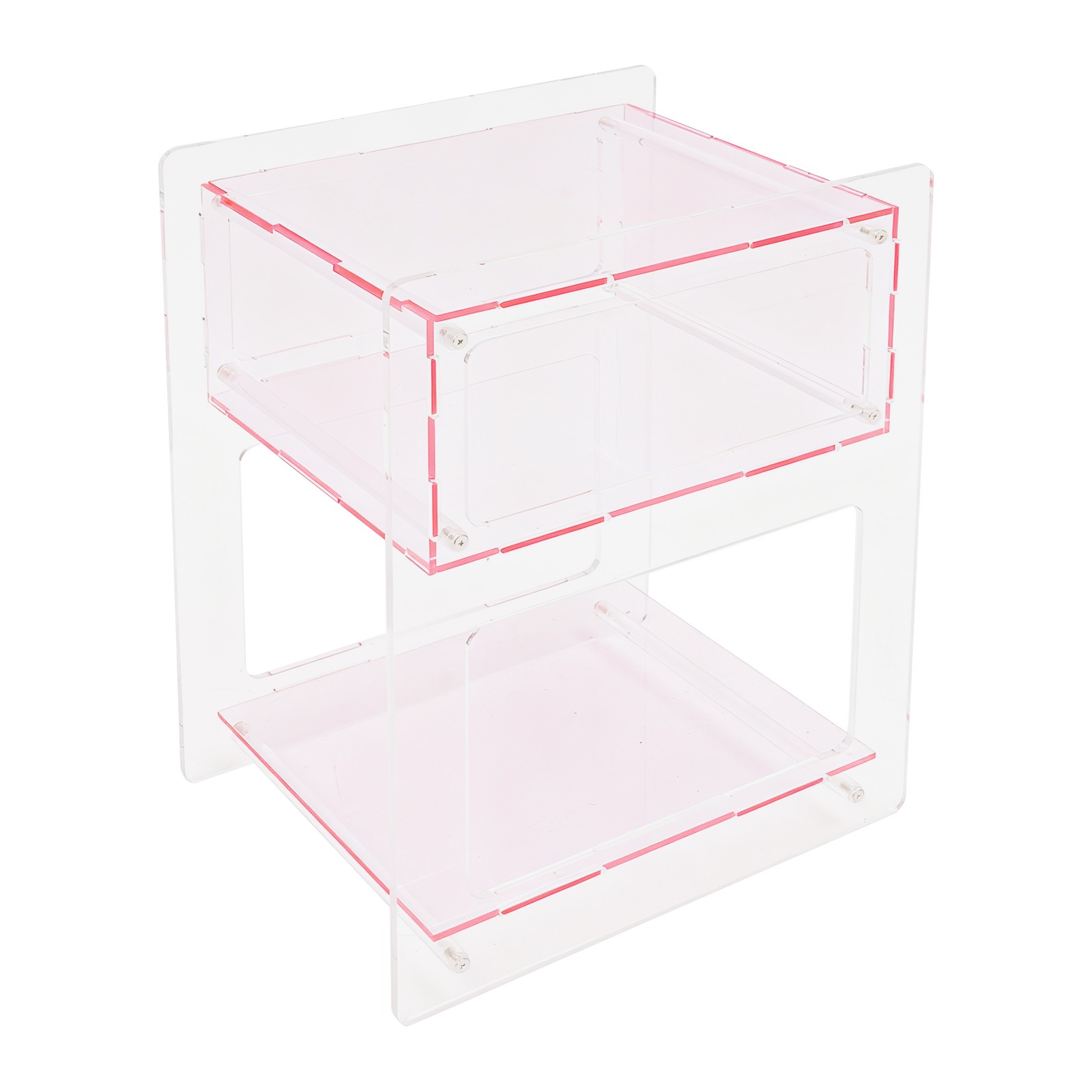 Pink Clear Acrylic End Side Table 2 Tier Decorative Nightstand 15.7″x11.8″x19.7″