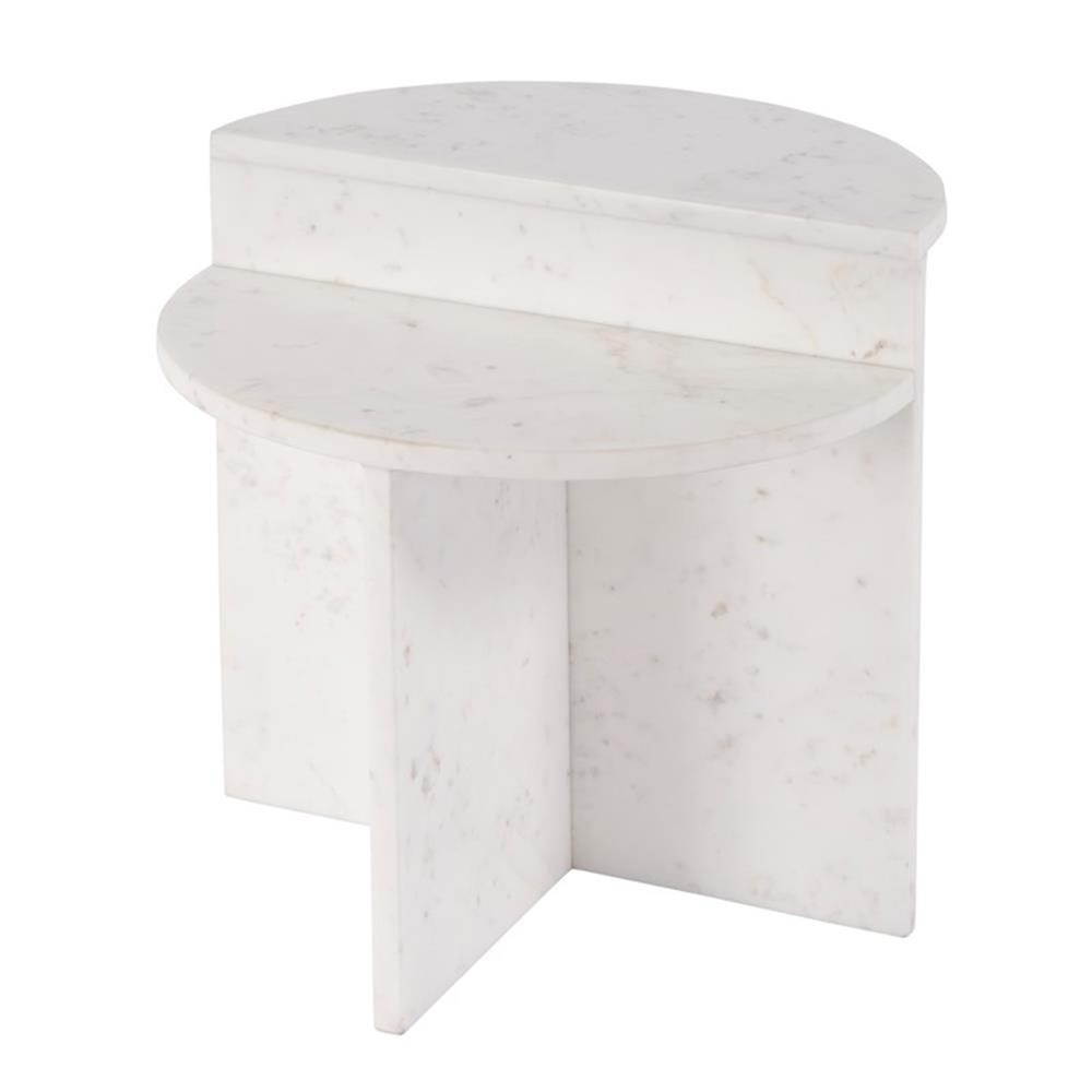 Beaumont Lane Modern 19.5″W Round Marble Accent Table in White