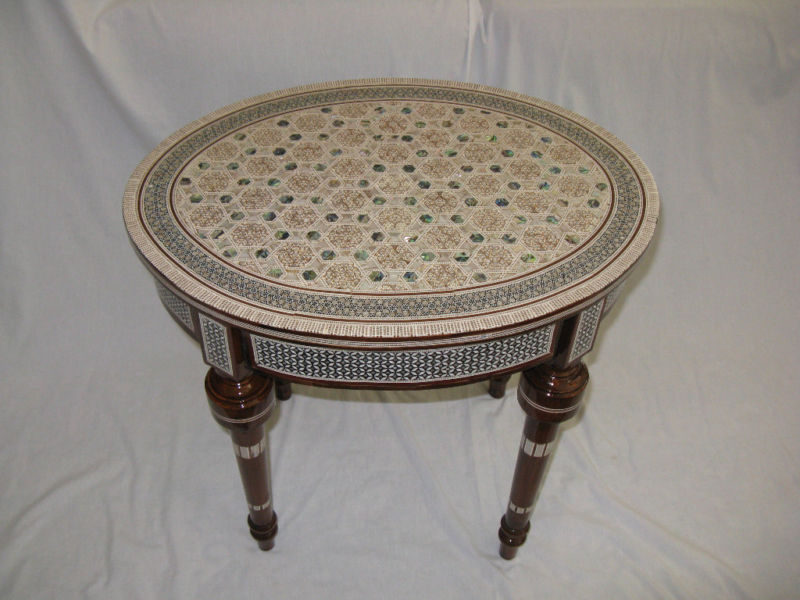 Egyptian Inlaid Mother of Pearl Wood Oval Living Room Table 20.5″ from Egypt
