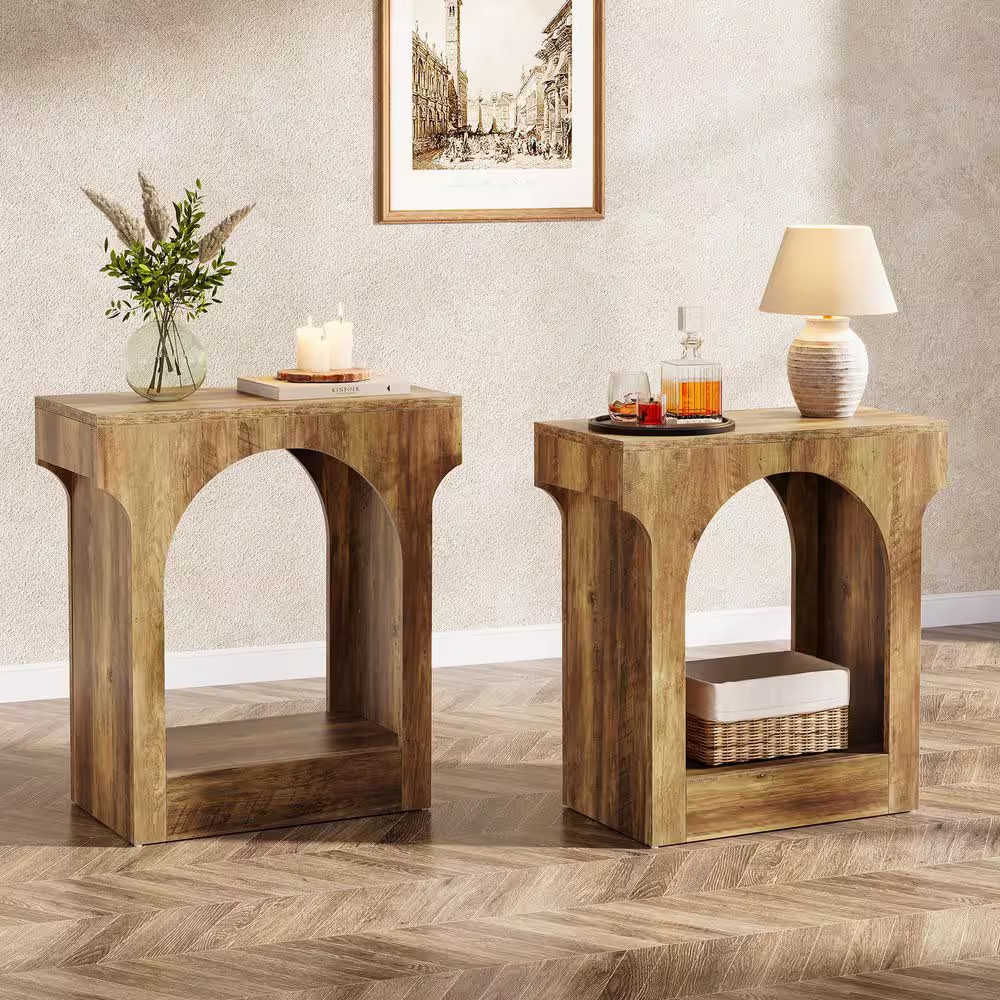 Kerlin 23.6 In. Rustic Brown Short Rectangle Wood End Table with Storage Space,