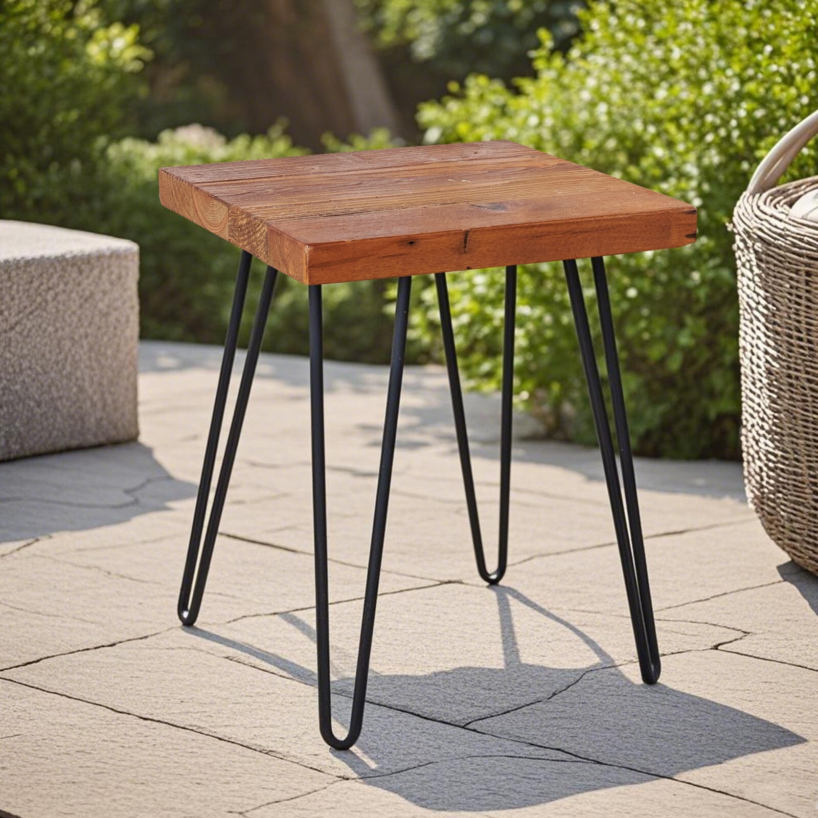 GREENAGE Minimalist Square Old Pine Wood End Table Rustic Surface Side Table