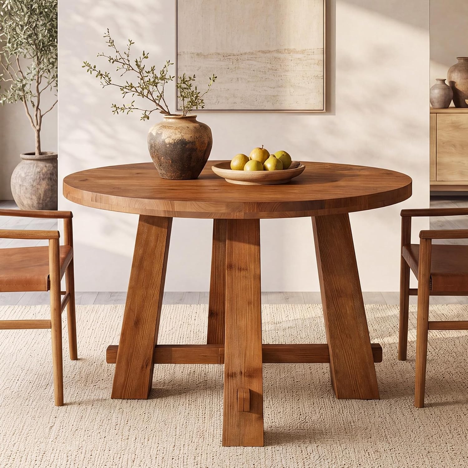 39.4″ Solid Wood Round Dining Table Modern Small Kitchen Table for 2-4 People