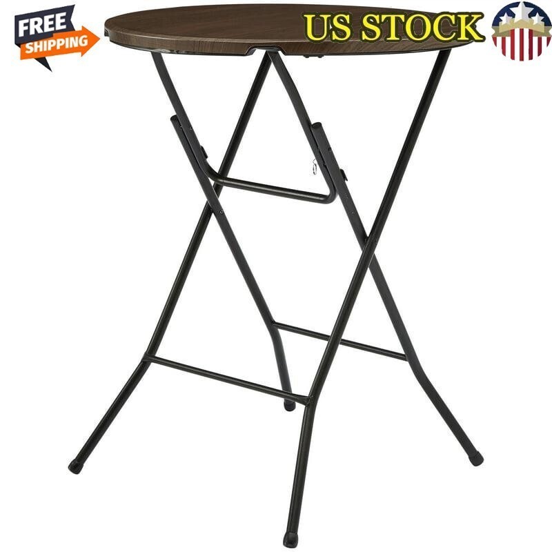 Round Folding Table 31″ Portable & Durable Seats 4 Adults Walnut Finish New
