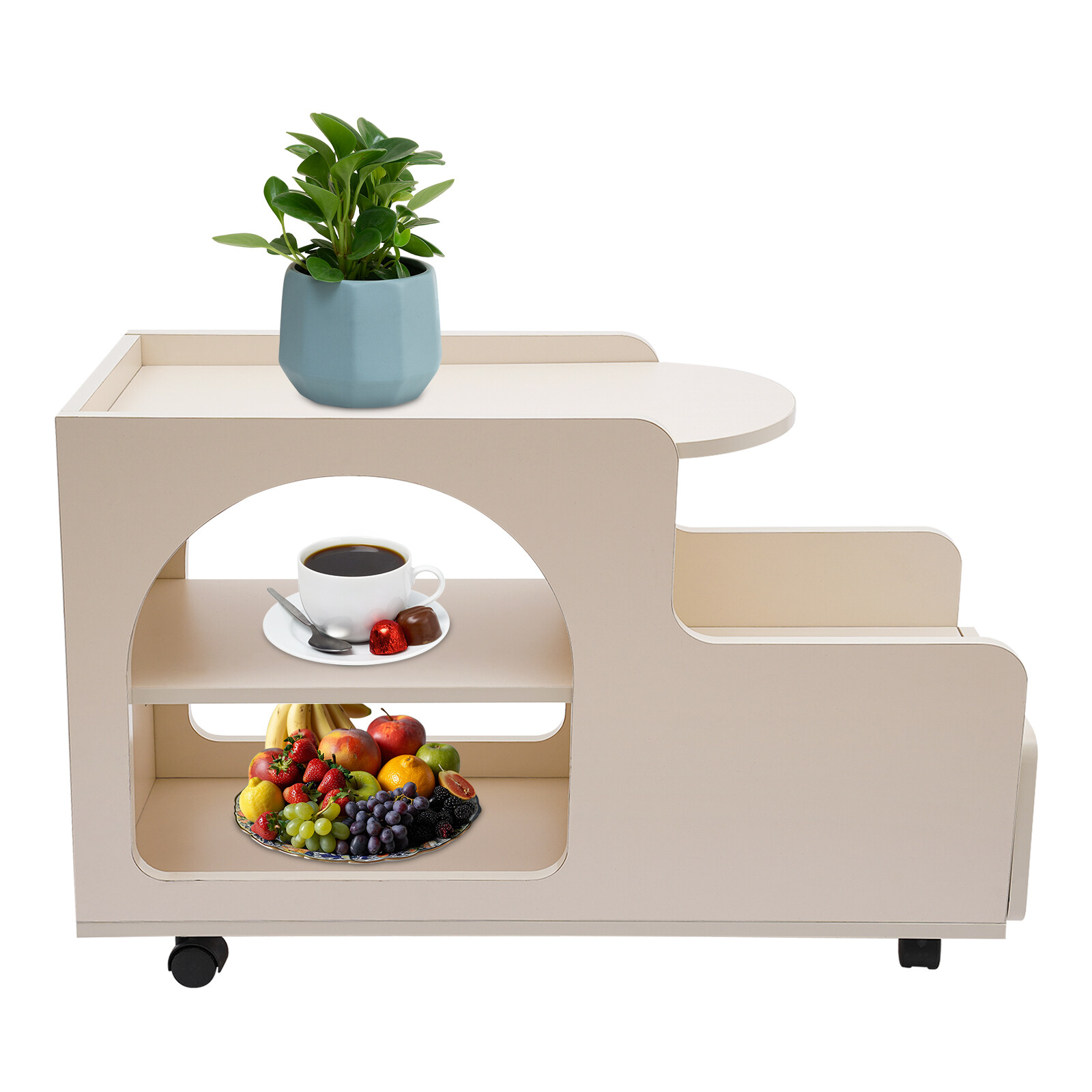 3-Tier Sofa Side Table w/ Drawer Rolling Storage Organizer Mobile Trolley Cart