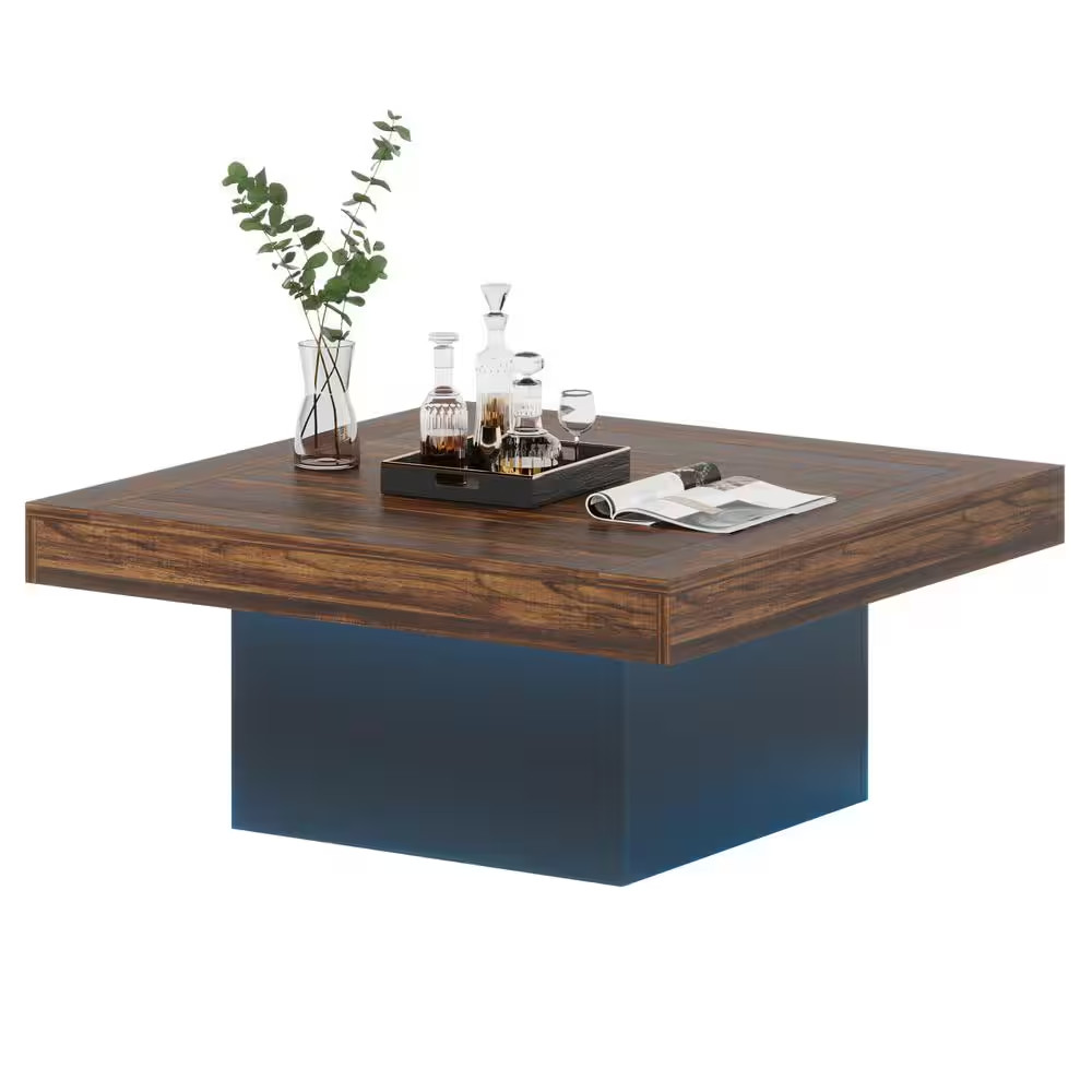 Allan 35.43 In. Rustic Brown and Black Square MDF Coffee Low Coffee Table with A