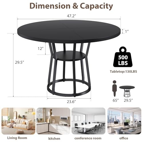 Round Dining Table for 4-6 Person Kitchen Table with Storage for Dining Room