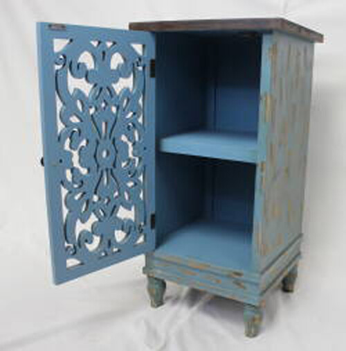 eHemco Wooden Rustic Dual Shelf Rectangle End Table, Teal (Collectible) 5569