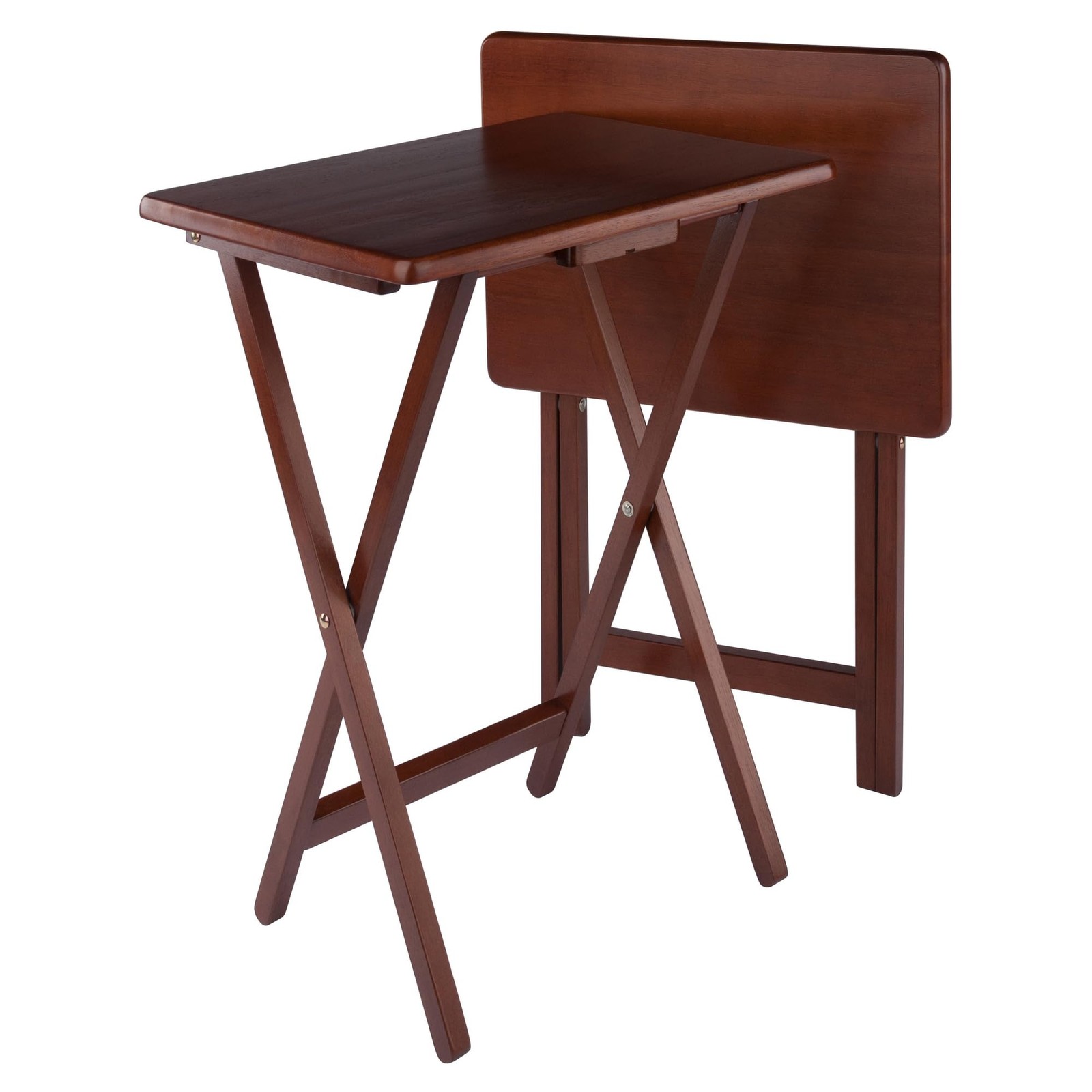 Alex Set of 2 Foldable Snack Tables in Walnut, Easy to Small Portable Fold Up…