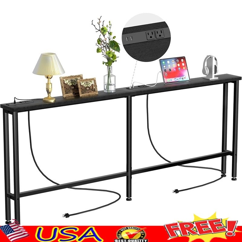 Multi-Functional Sofa Table W/ Power Outlets USB Ports Living Room Storage