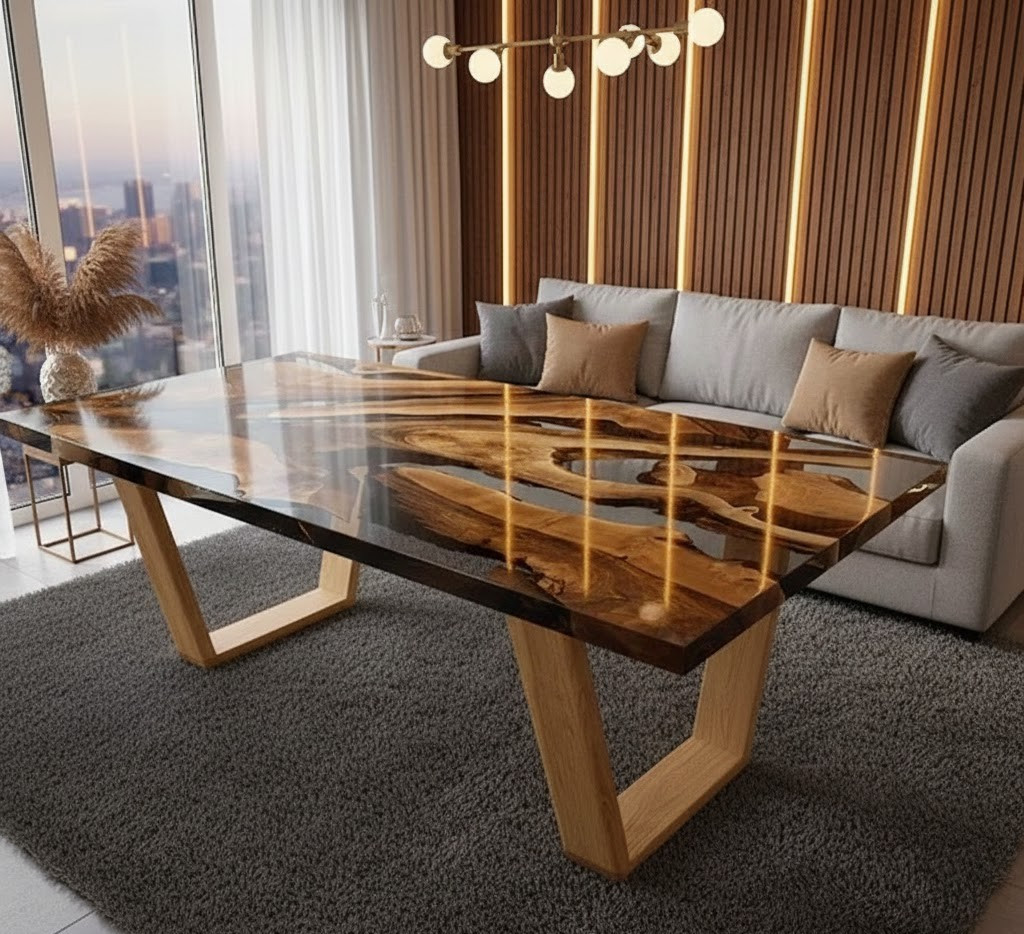 Live Edge Wood Epoxy Resin Table Top | Clear Resin River Slab Top | Custom Size