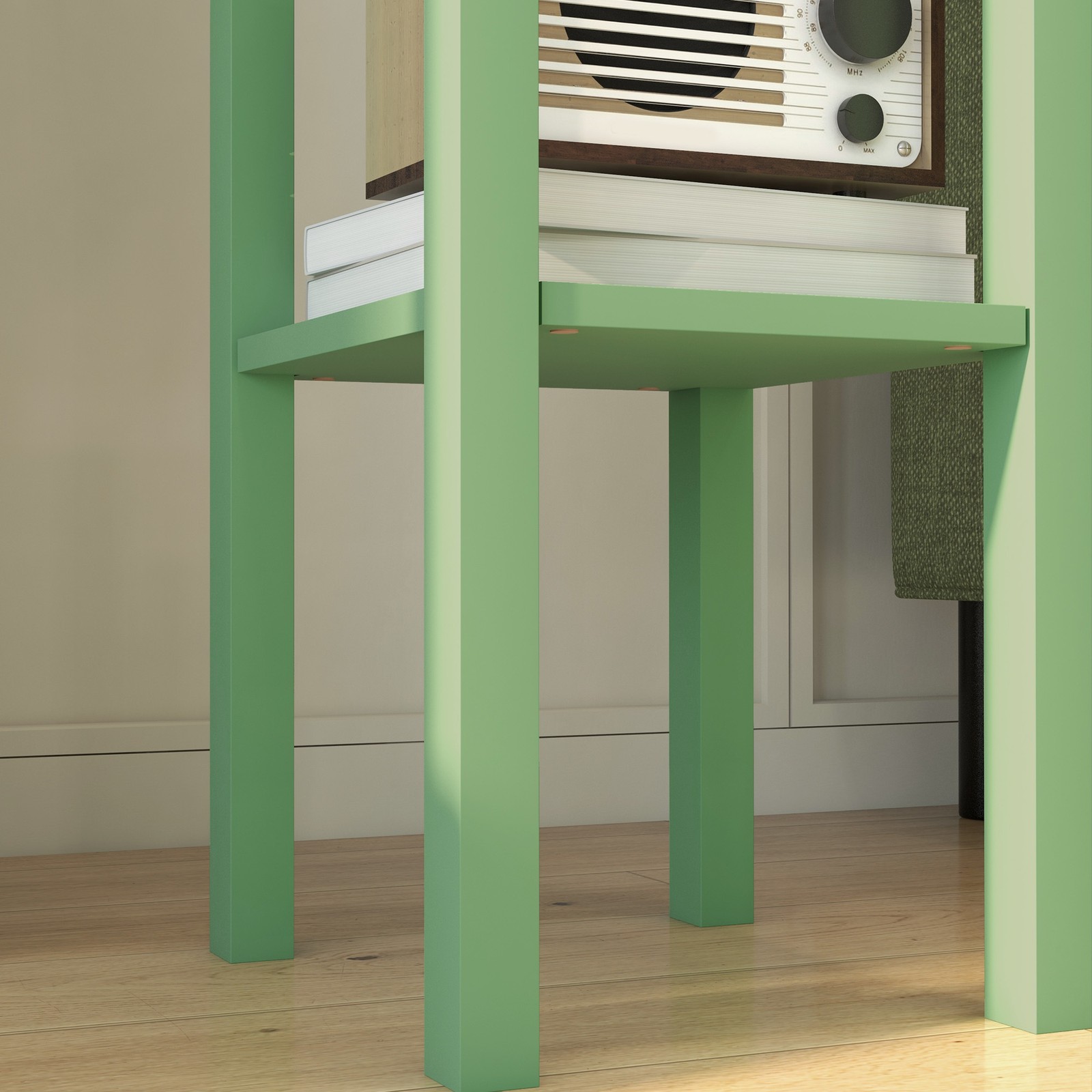 2-Tier Side Table with Drawer Shelf for Living Room, Green