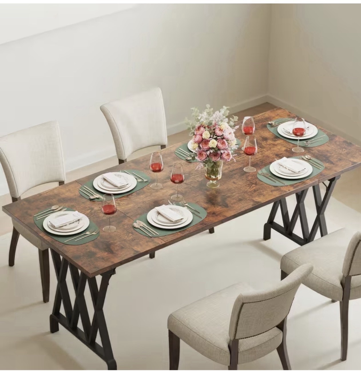 Rectangular Dining Table X-Shaped Iron Legs Wood Top Seats Up to 8 Modern 70.9″
