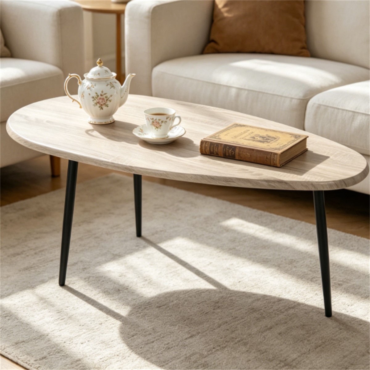 Stylish Irregular Shape Coffee Table Metal Base Oval Sofa Side Center Table