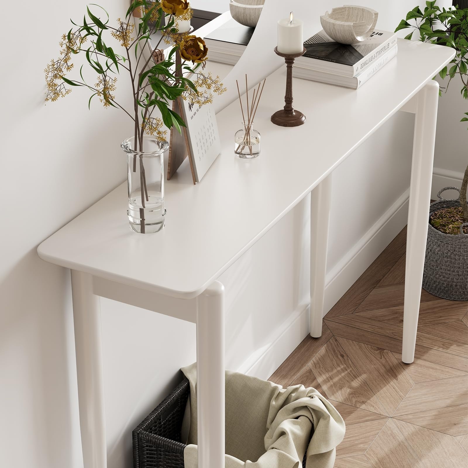 Wood Console Table White Entryway Table, Thin Console Table, Sofa Tables 47.2 in