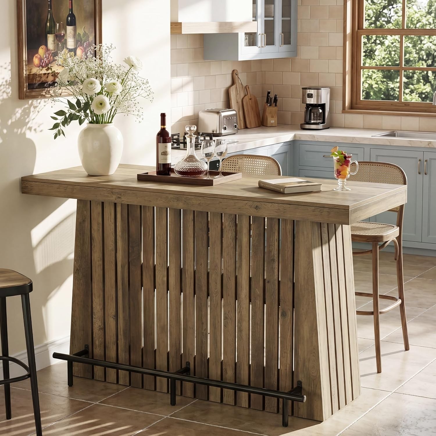 63″ Bar Table with Storage Shelves 2-Tier Wooden Home Bar Unit for Home,Bistro