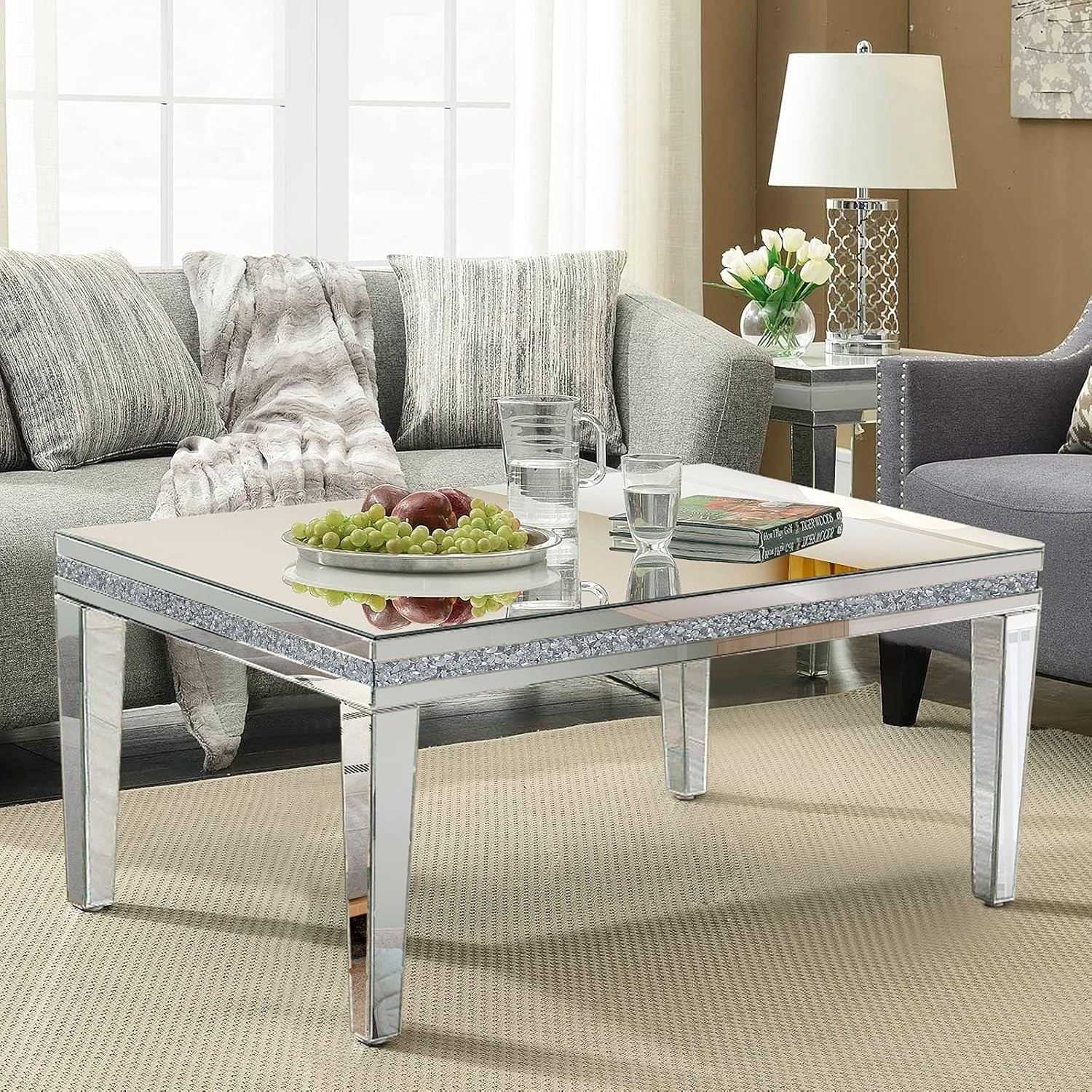 35″ silver Gorgeous Modern Mirror Coffee Table，Suitable for Living Room, Office