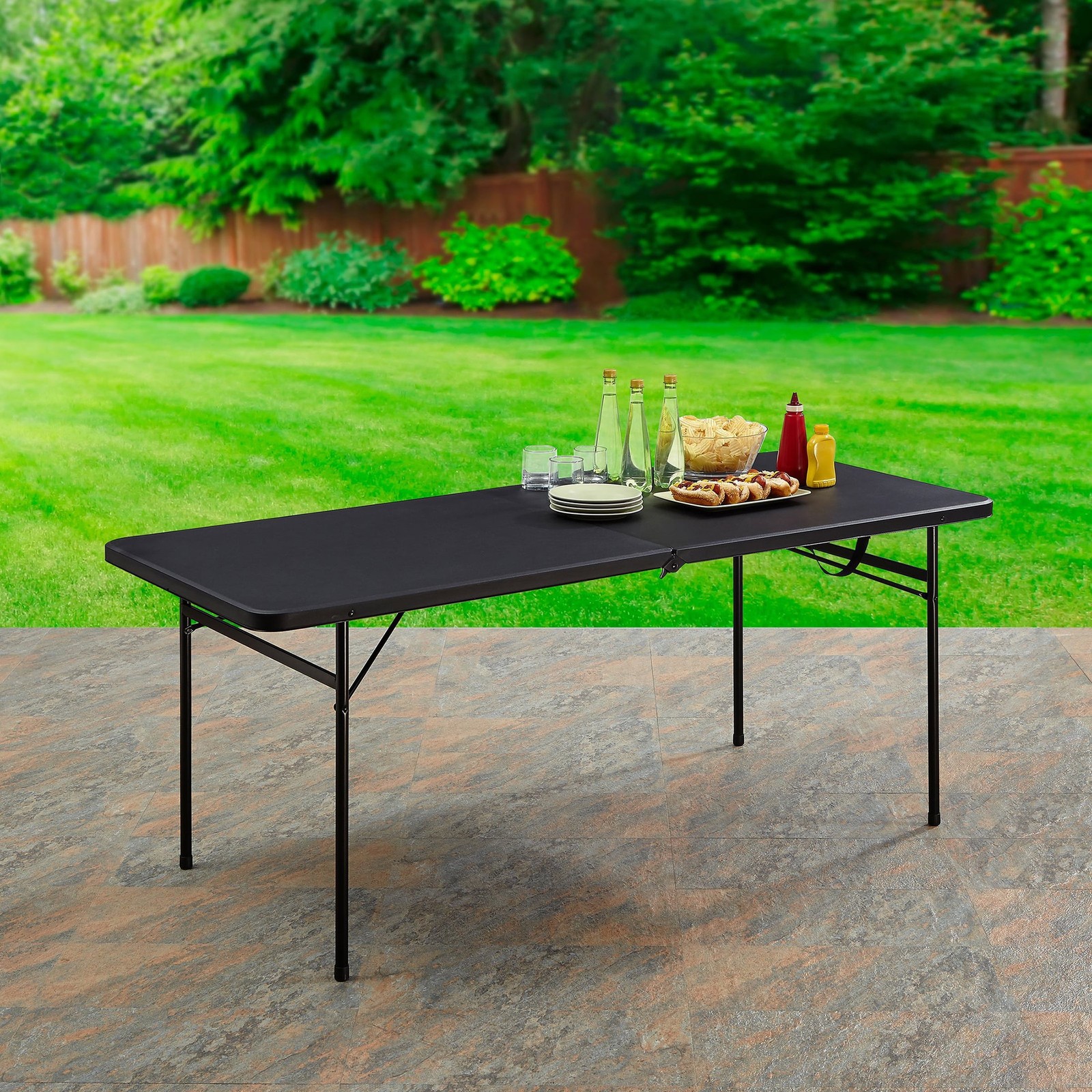 Mainstays 6′ Rectangle Centerfold Folding Table, Black