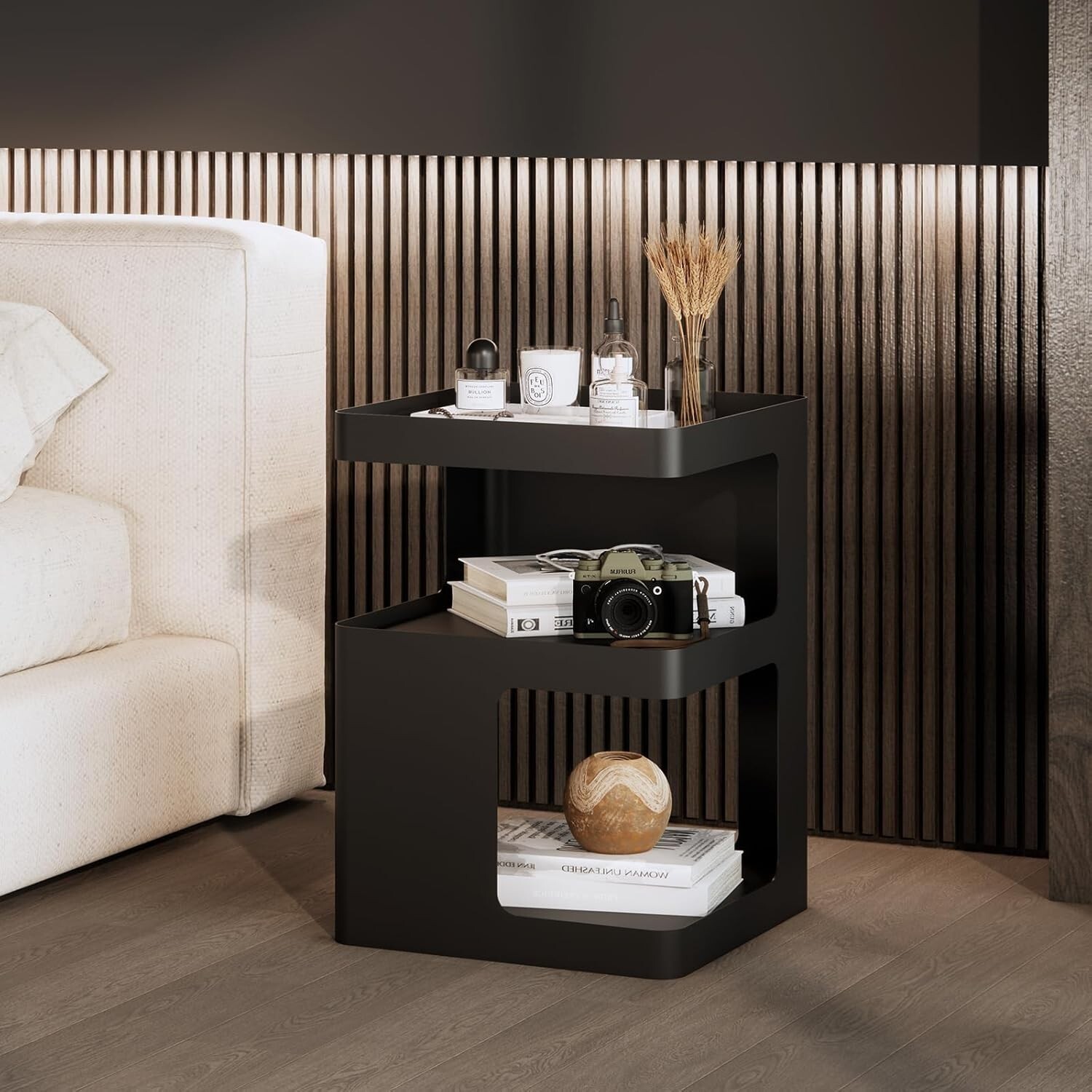 ZHBHYZ Modern Side Table,Small end Tables for Small Spaces,Black Metal nightsta