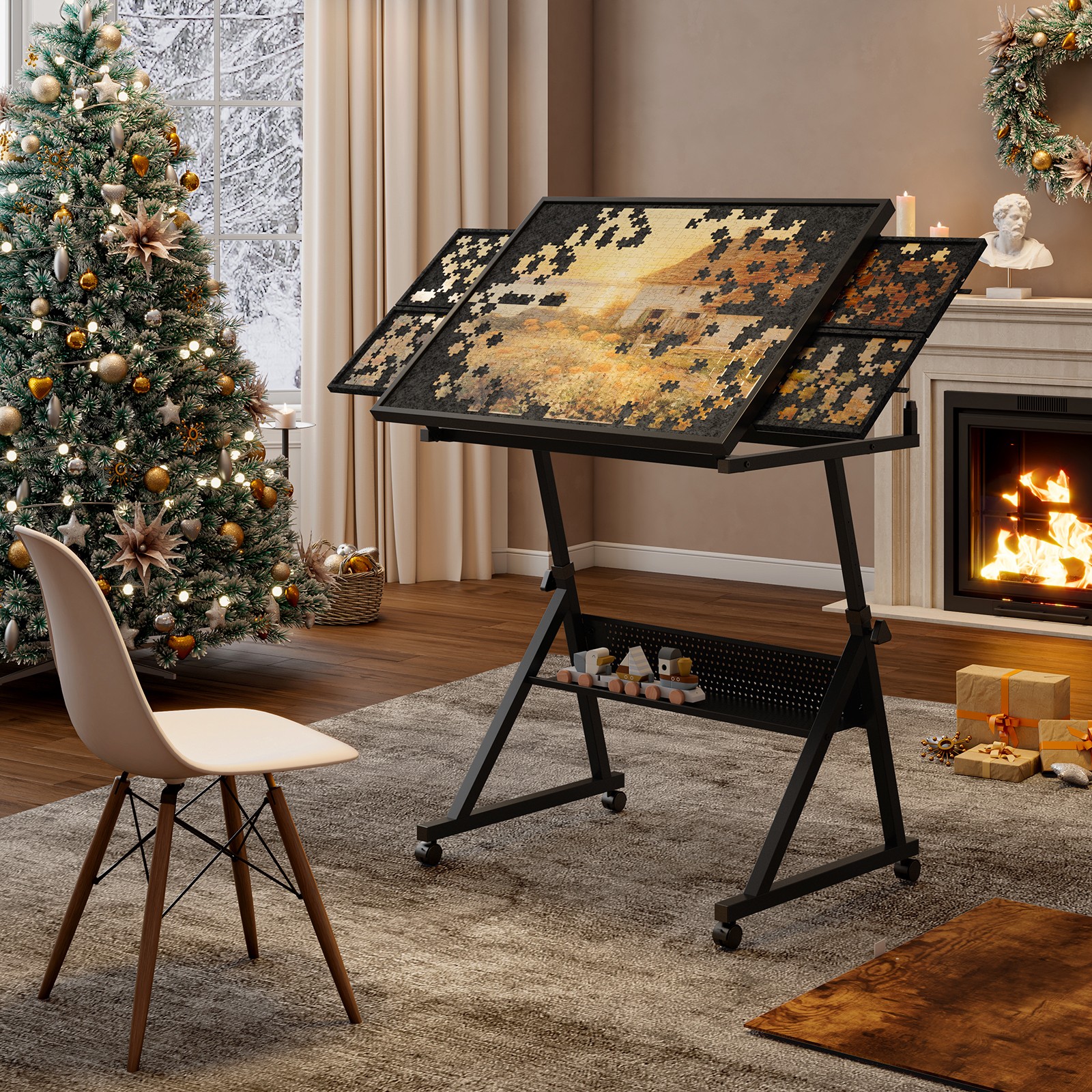1500 pieces Jigsaw Puzzle metal Table board for adults gift with 4 trays(black)