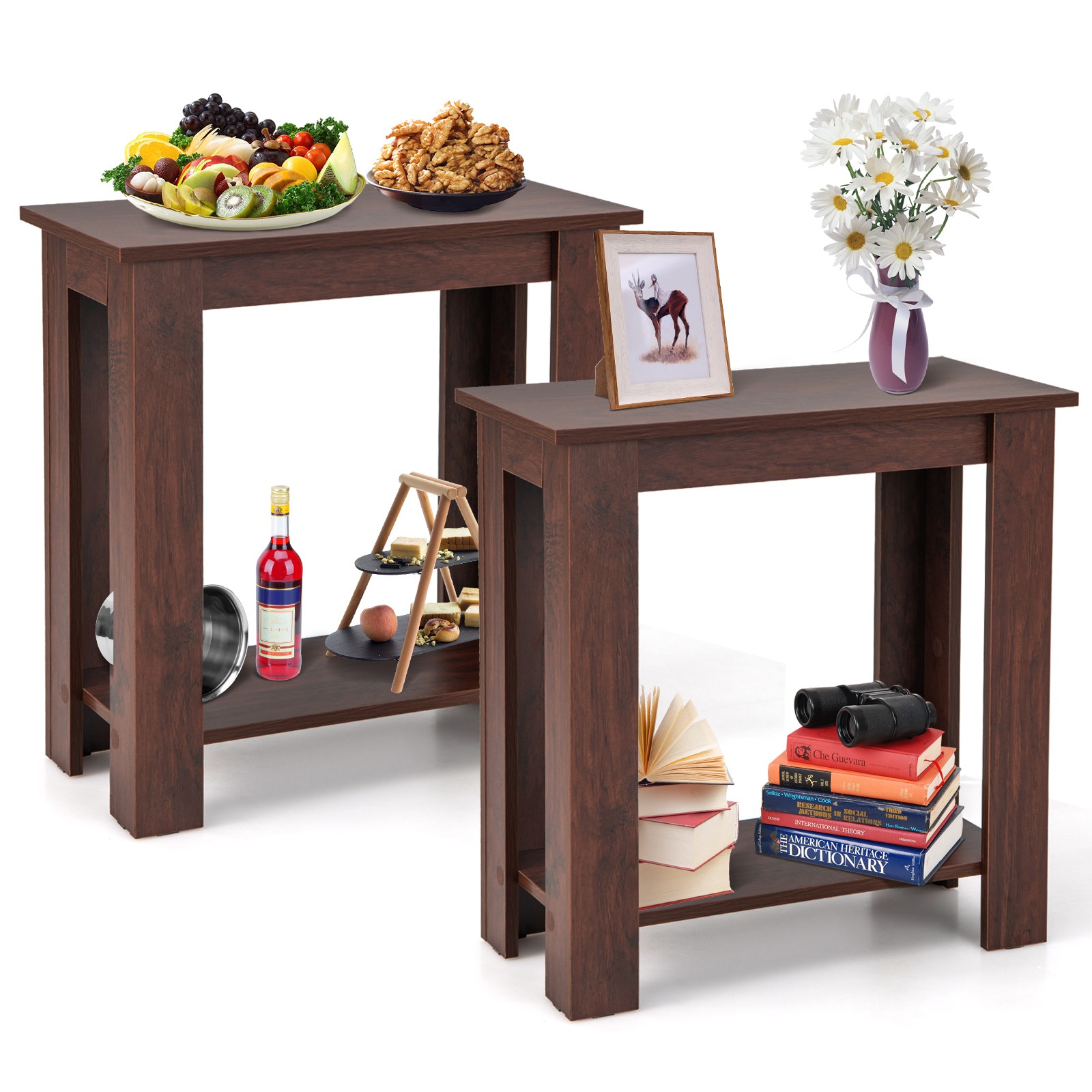 2PCS Chair Side Table Coffee Sofa Wooden End Shelf Living Room Furni Espresso