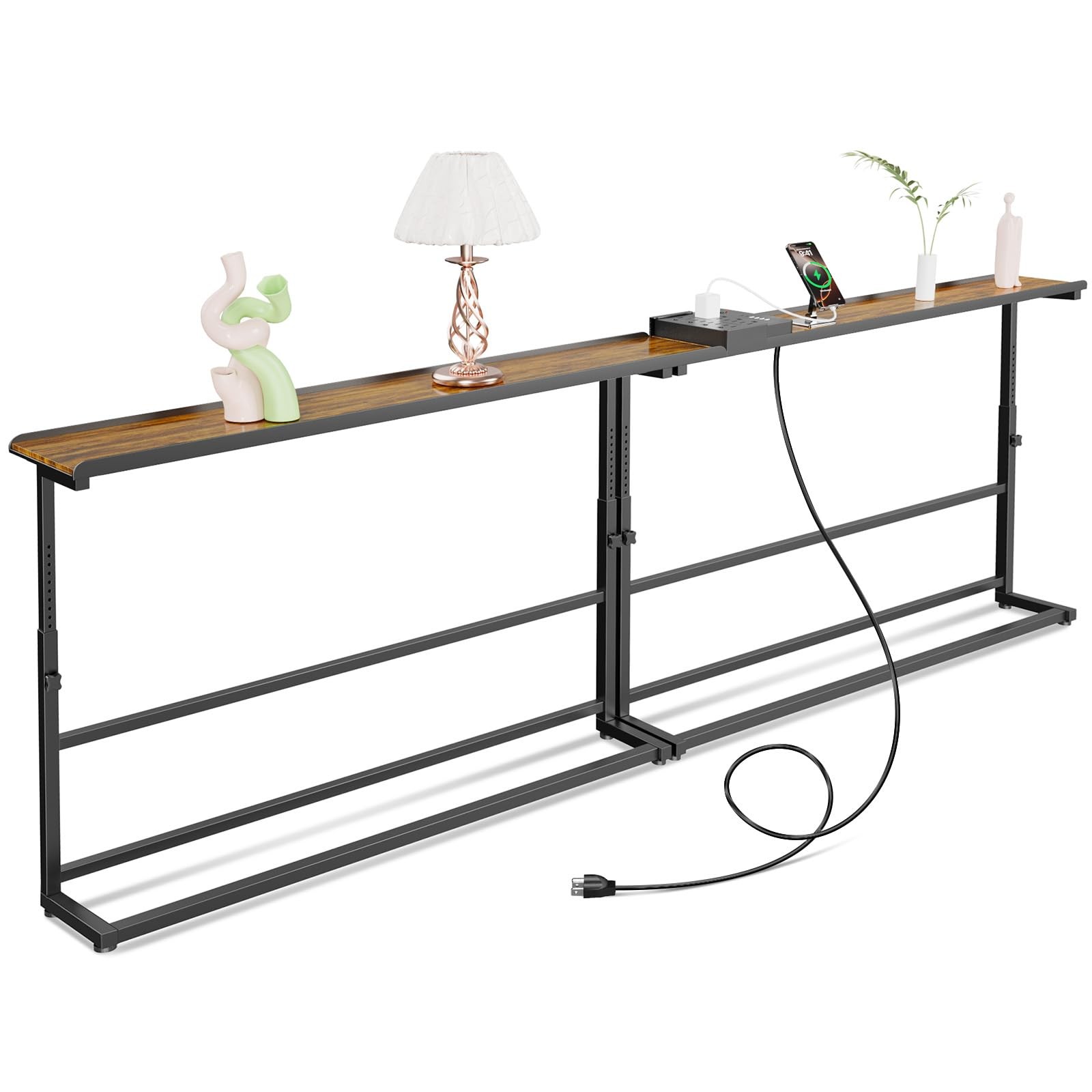 78.8″ Behind Couch Table with Power Outlets – Adjustable Height Narrow Long S…