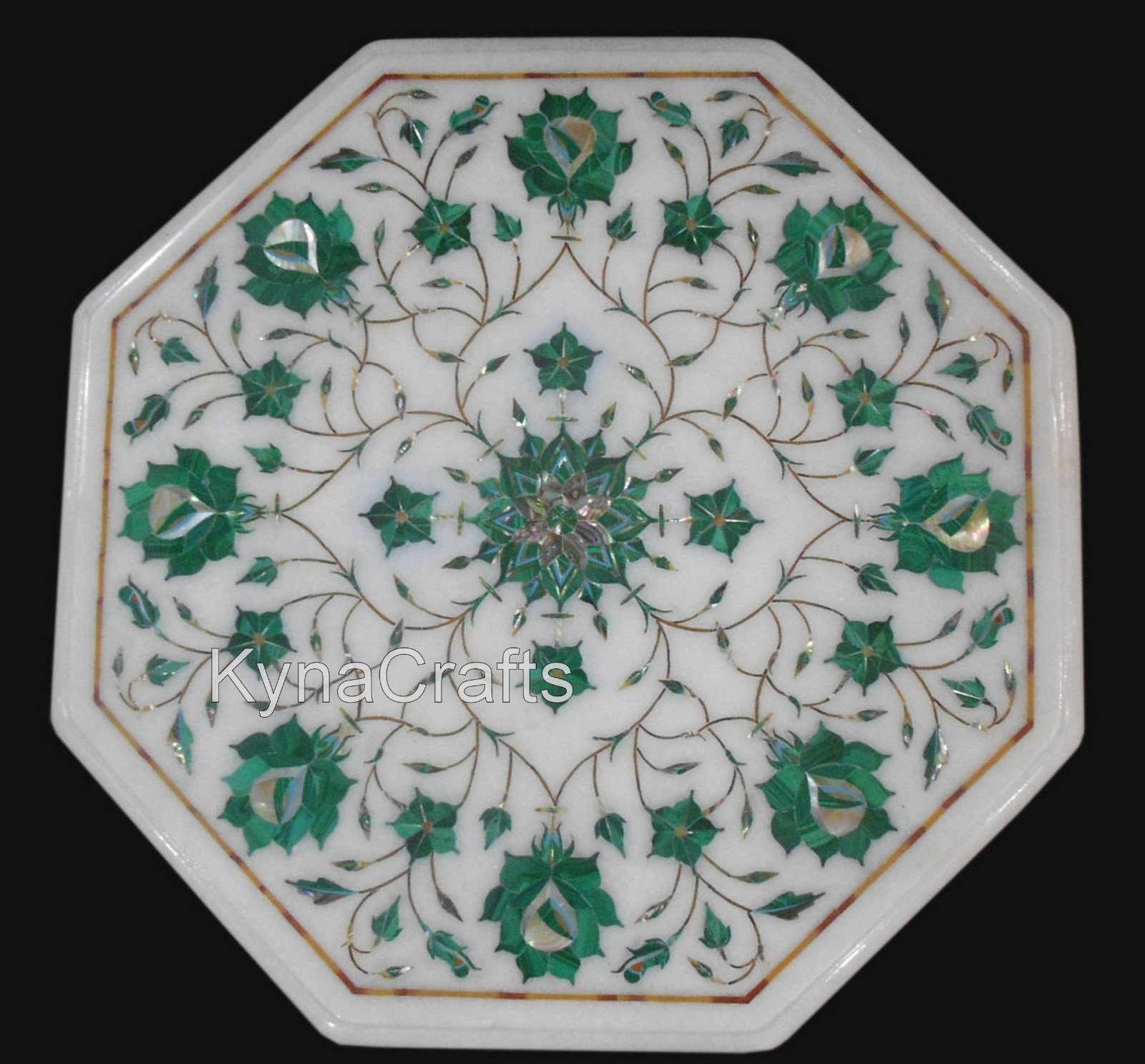 Floral Art Inlay Coffee Table Top with Graceful Look White Marble Hallway Table