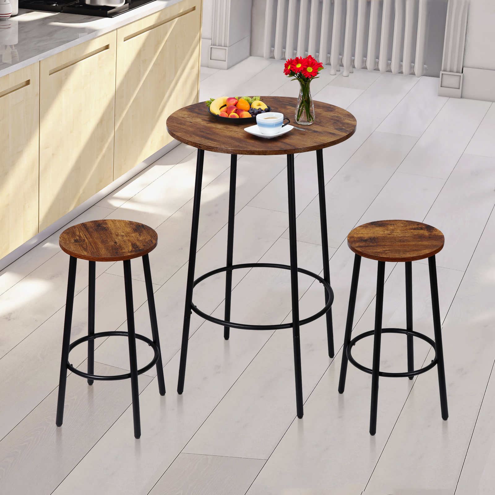 3 Piece Small Round Dining Table Set for Kitchen Breakfast Nook Counter Height