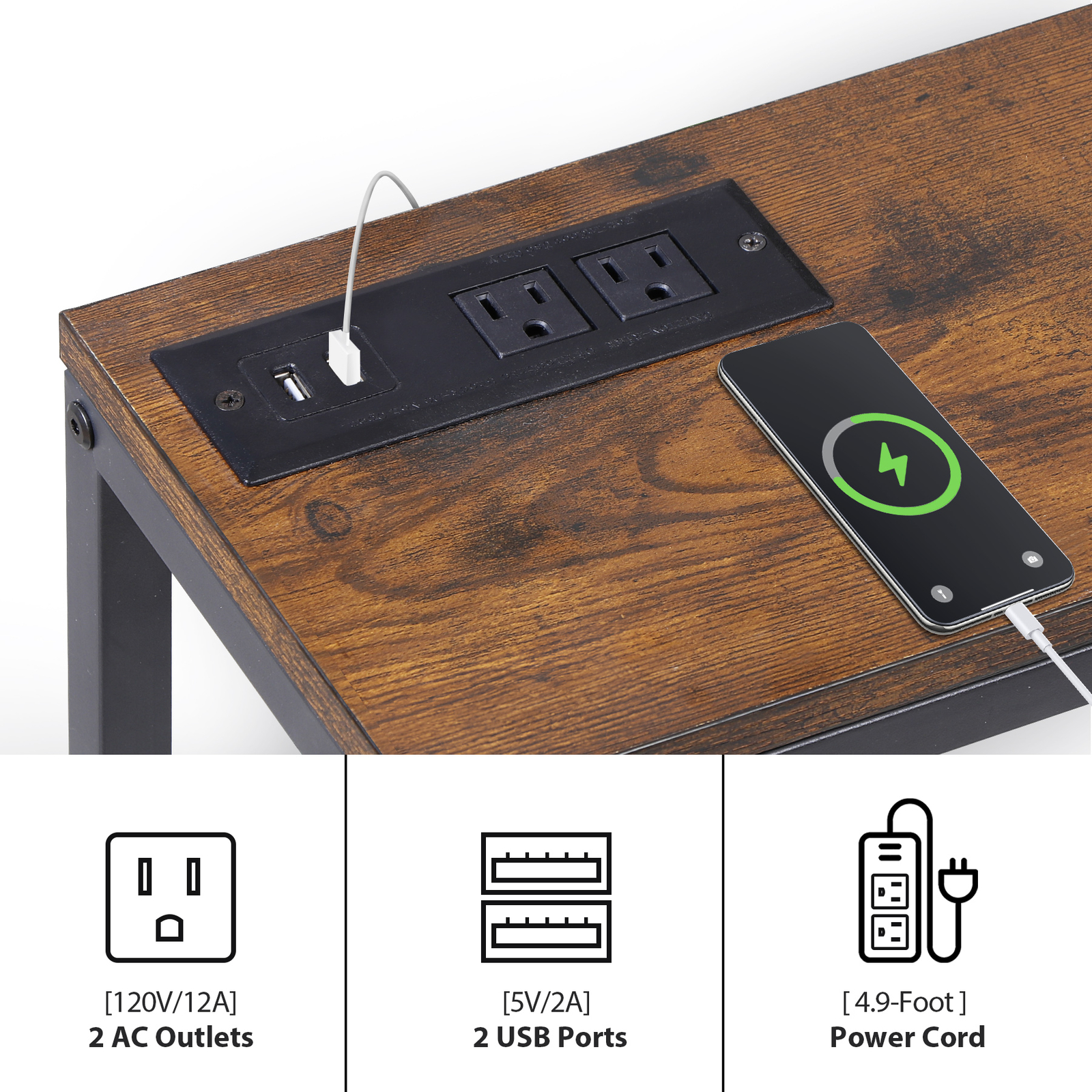 70.8″ Narrow Console Table w/ Power Outlet Behind Couch Sofa Table Rustic Brown