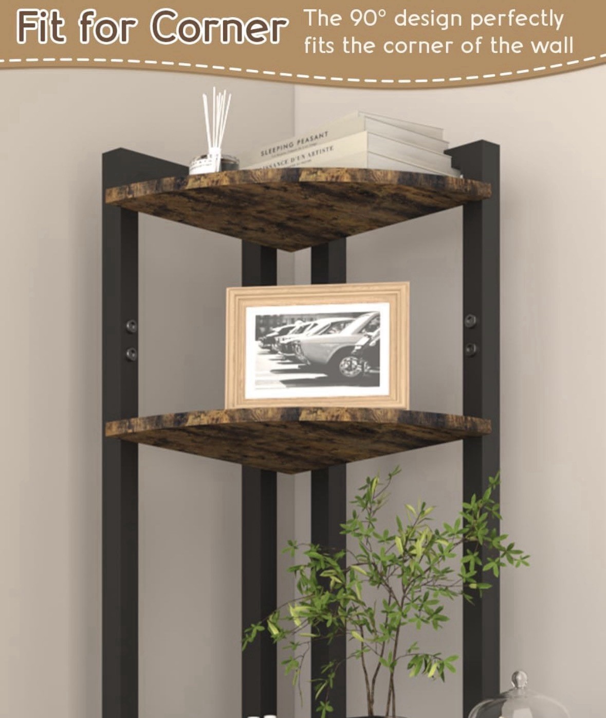 Console Table w/ Open Shelving & Adjustable Feet, Brown/Black 55.5in H