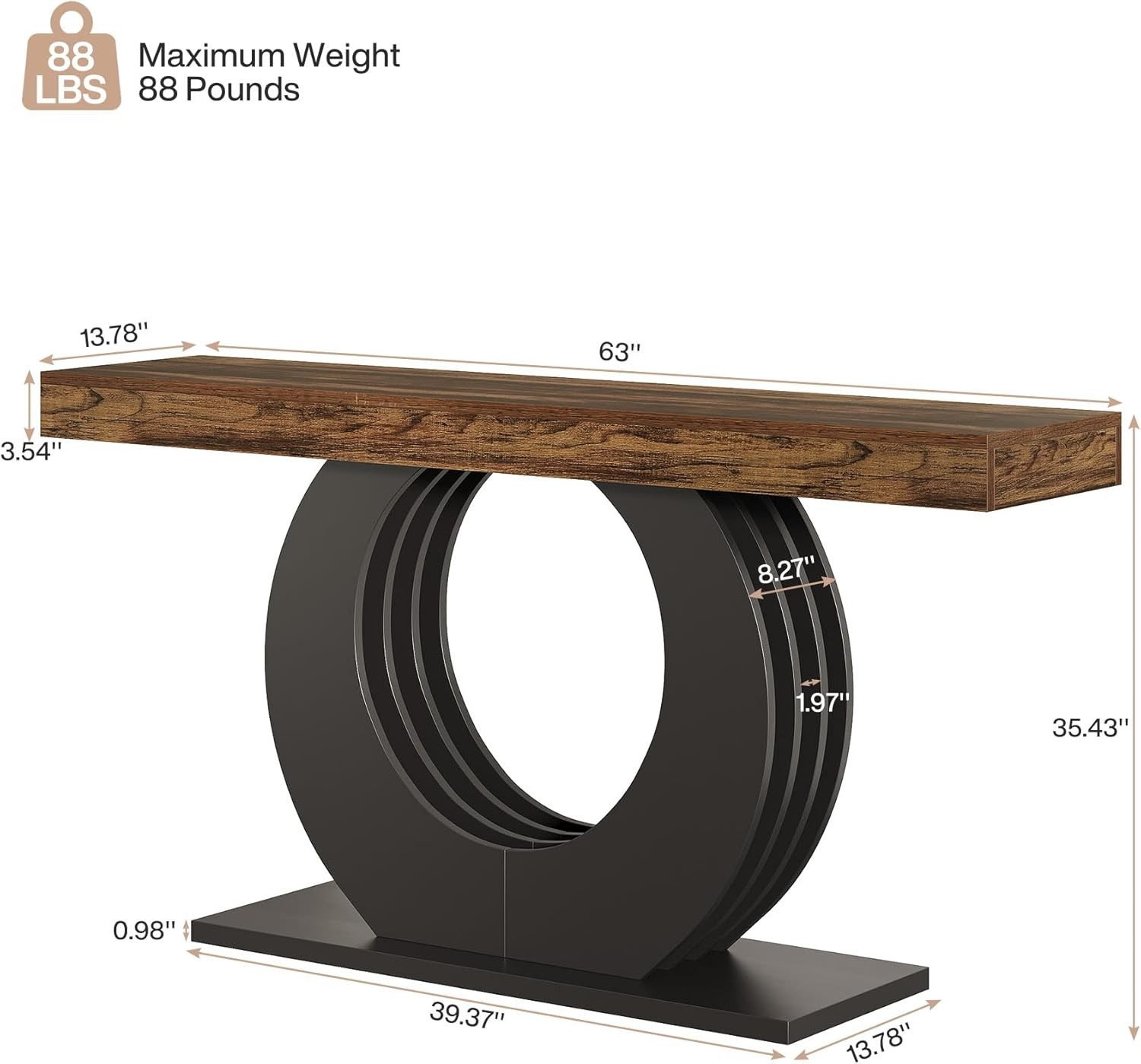 Wooden Console Sofa Table, 63-Inch Rustic Industrial Farmhouse Entryway Table