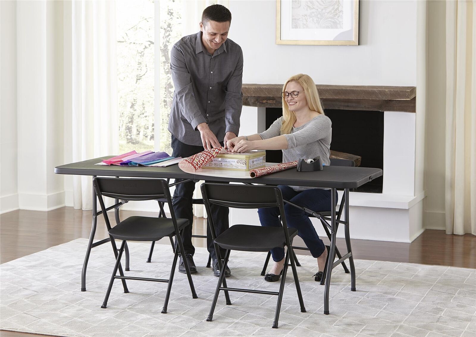 6′ Heavy Duty Centerfold Folding Table Portable Outdoor Picnic Party Camp Black