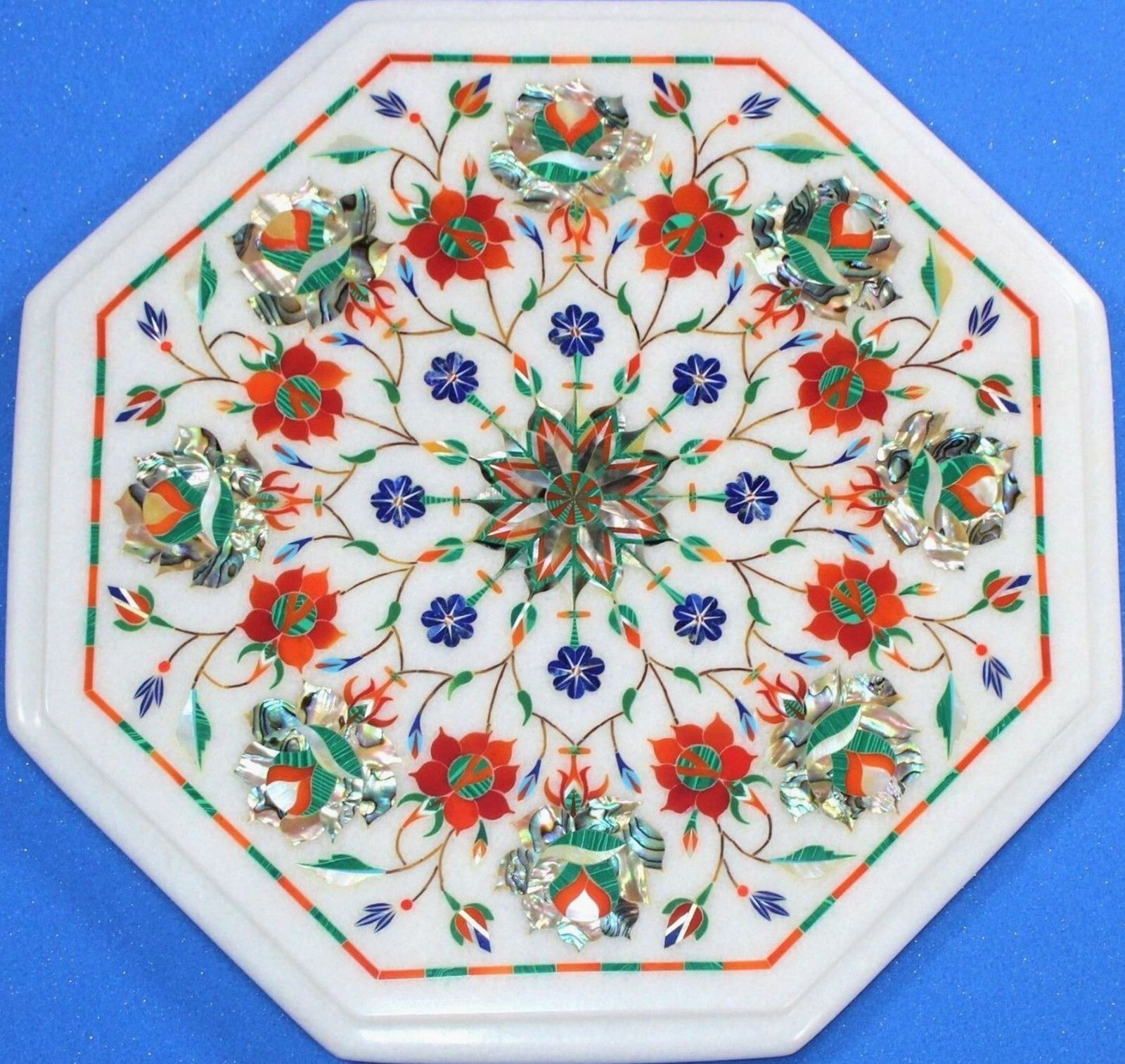 Marble Coffee Table Top Shiny Gemstone Inlay Work Kitchen Side Table for Home