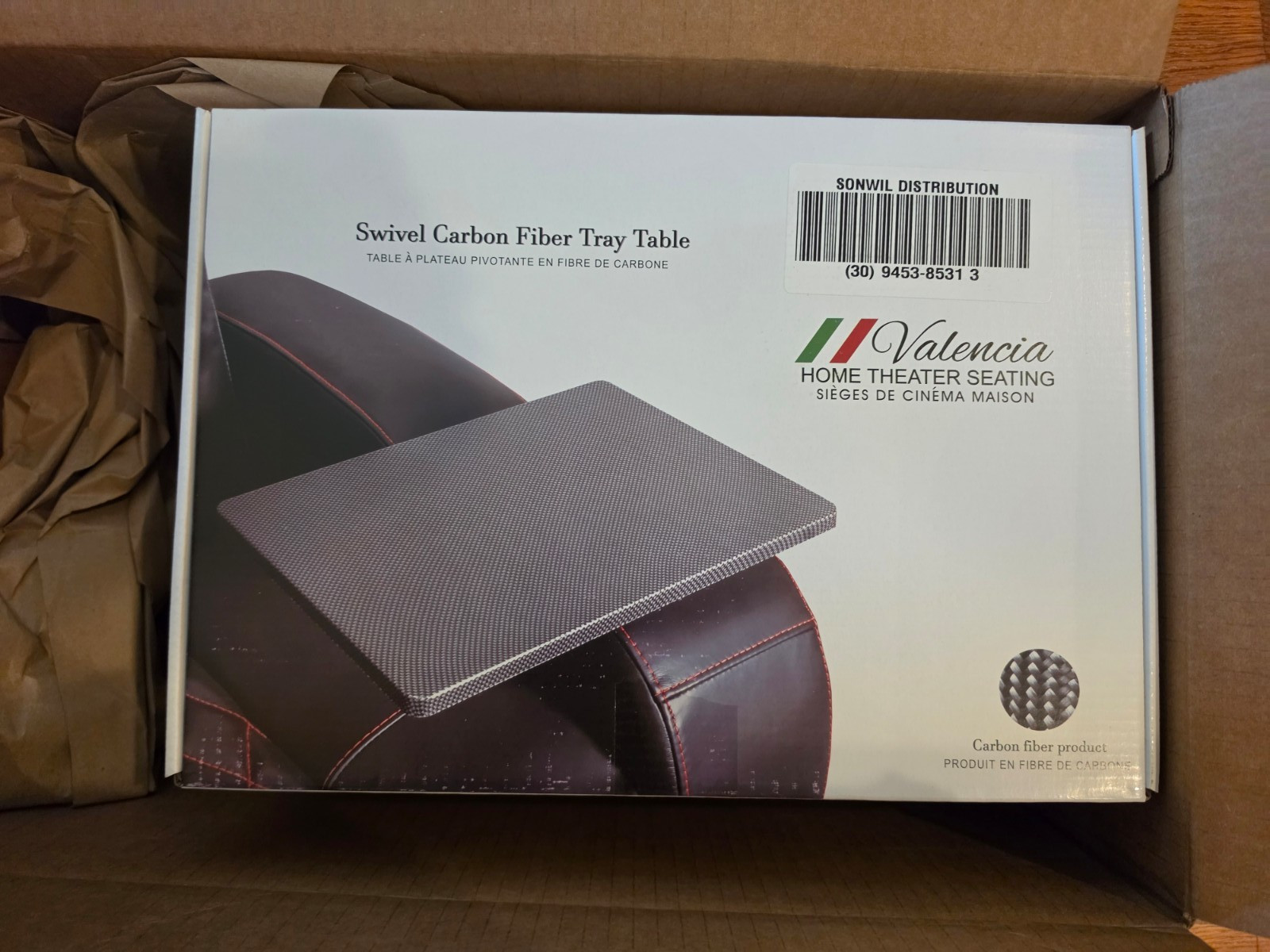 BRAND NEW VALENCIA SWIVEL CARBON FIBER TRAY TABLE HOME THEATER SEATING CHAIRS
