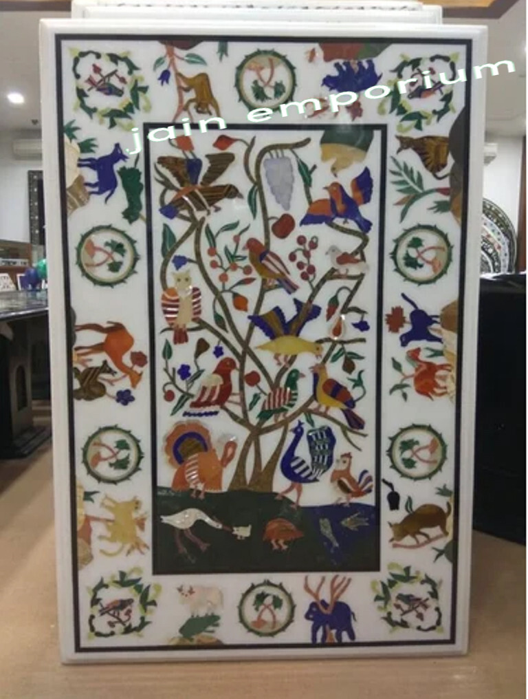 4’x2.5′ White Marble Table Top Coffee Center Inlay animal wall decor panel Lapis