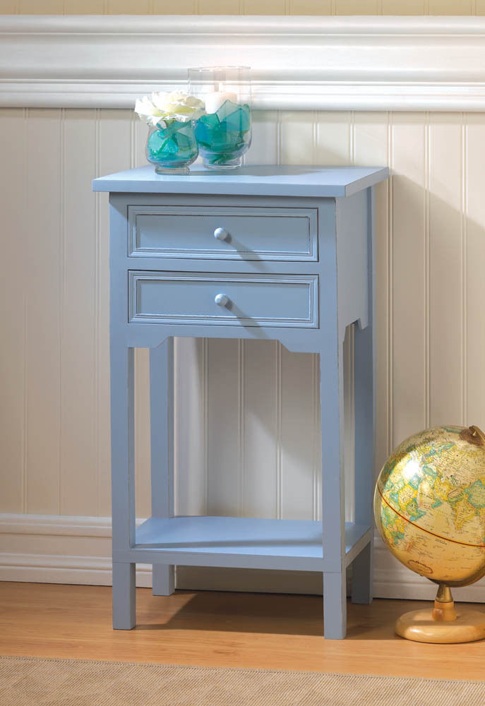 BLUE WOOD END TABLE,NIGHT STAND, HOME, BATH, OR BEDROOM DECOR NEW!