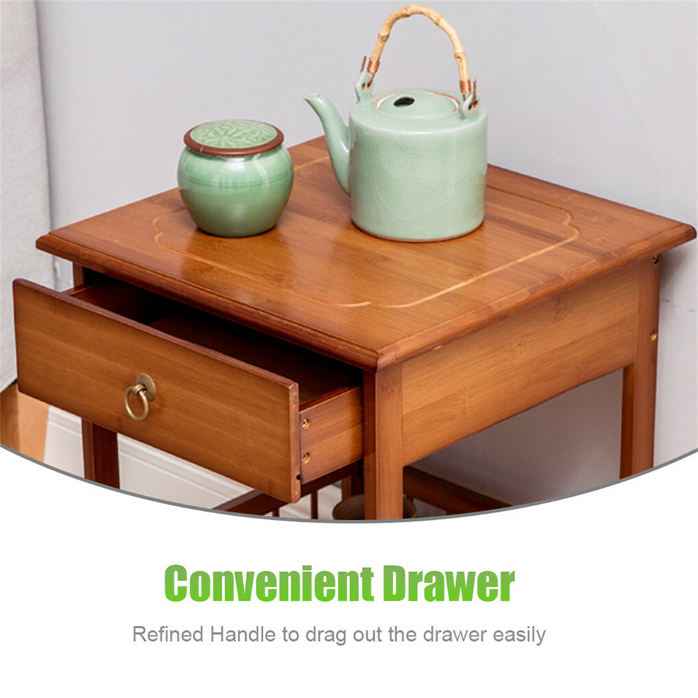 Rustic Side End Table Night Stand with Shelves & Drawer for Bedroom Living Room