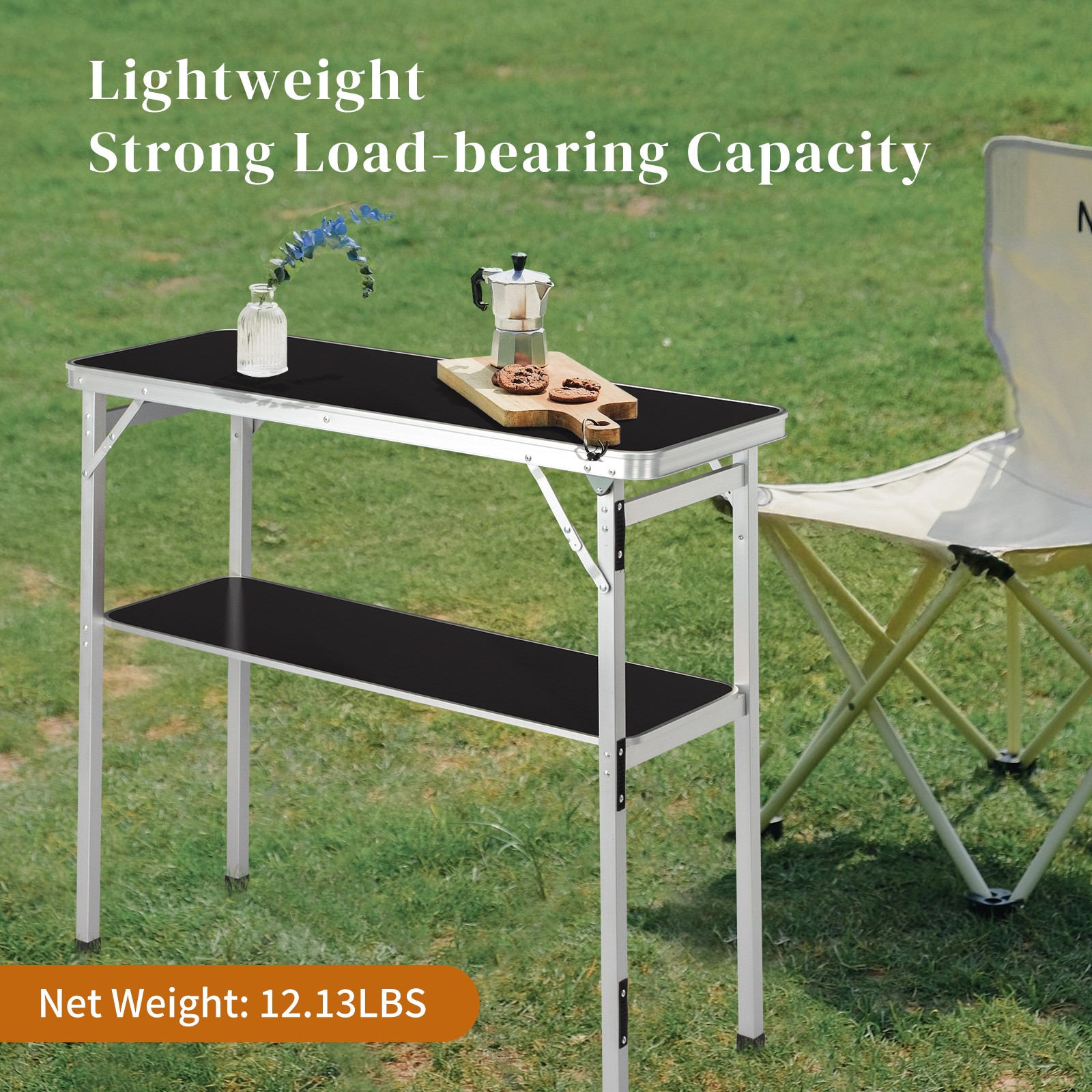 Portable Folding Bar Table with Shelf, Tradeshow Podium Table,Black