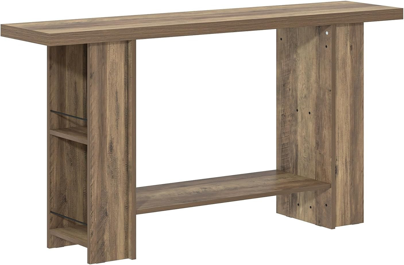 Rustic Oak 53″ Entryway Console Table with Storage Shelves for Home Decor