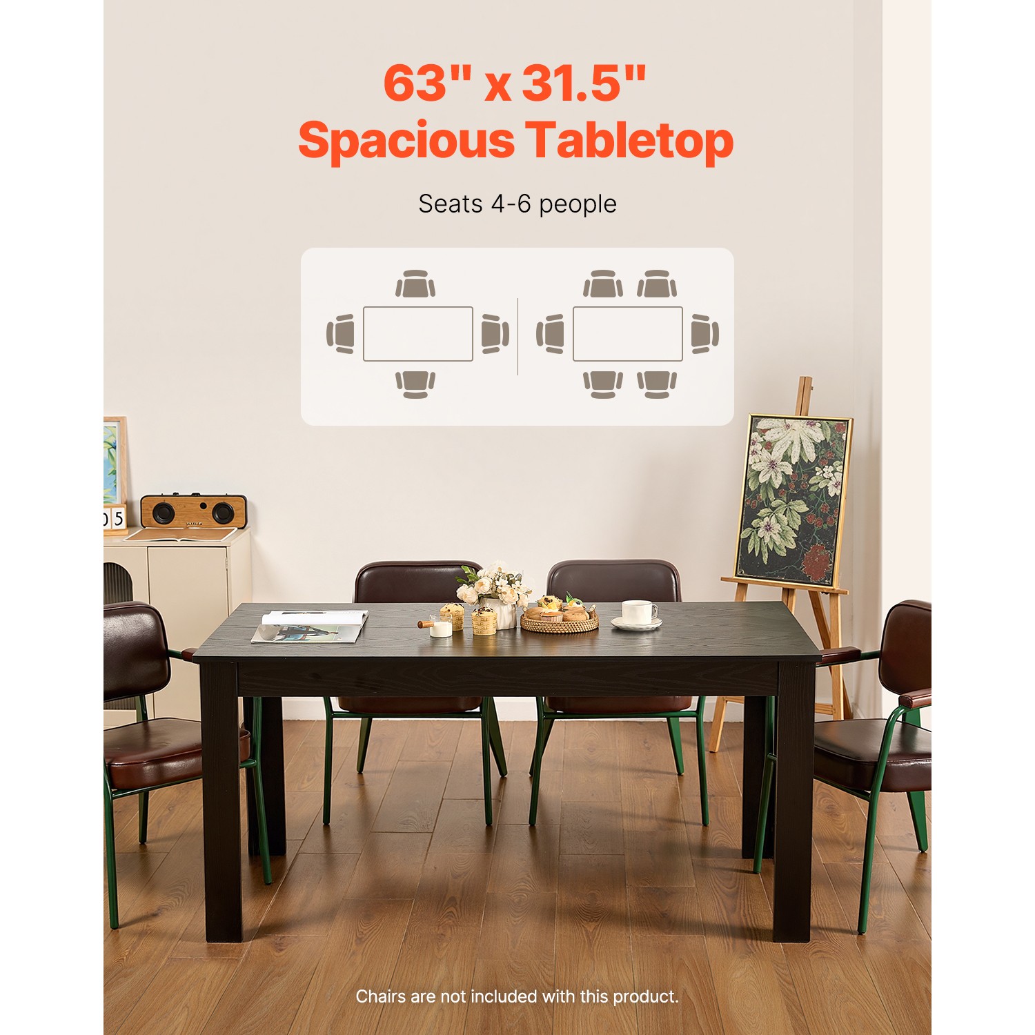 Uimoso 63in Rectangle Dining Table Wood Kitchen Table for 4-6 Person Black