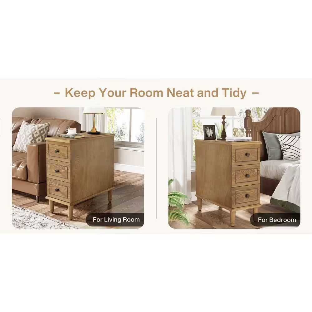 Kerlin 23.62 In. W Light Brown Rectangle Fully Assembled Wood End Side Table 3-D