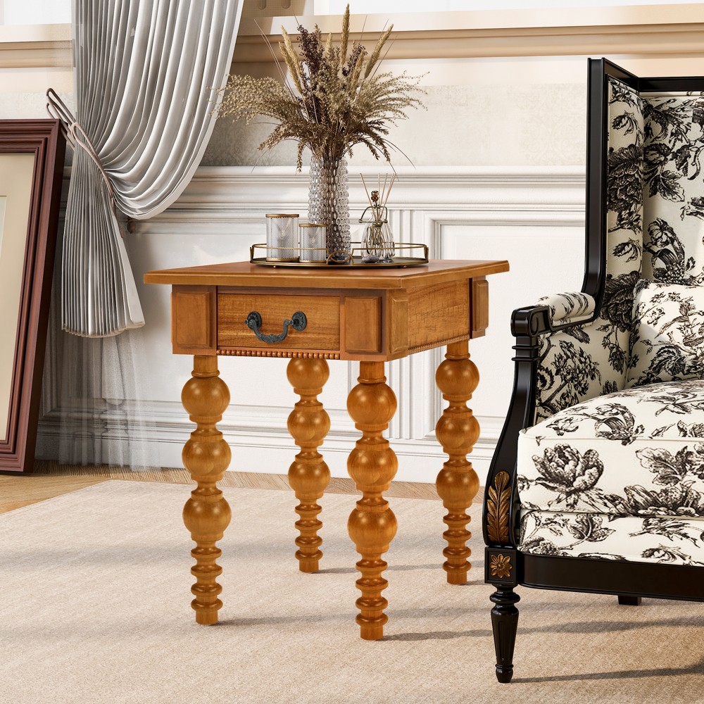 Solid Wood Side Table with Drawers Easy Assembly Multi-Functional Storage