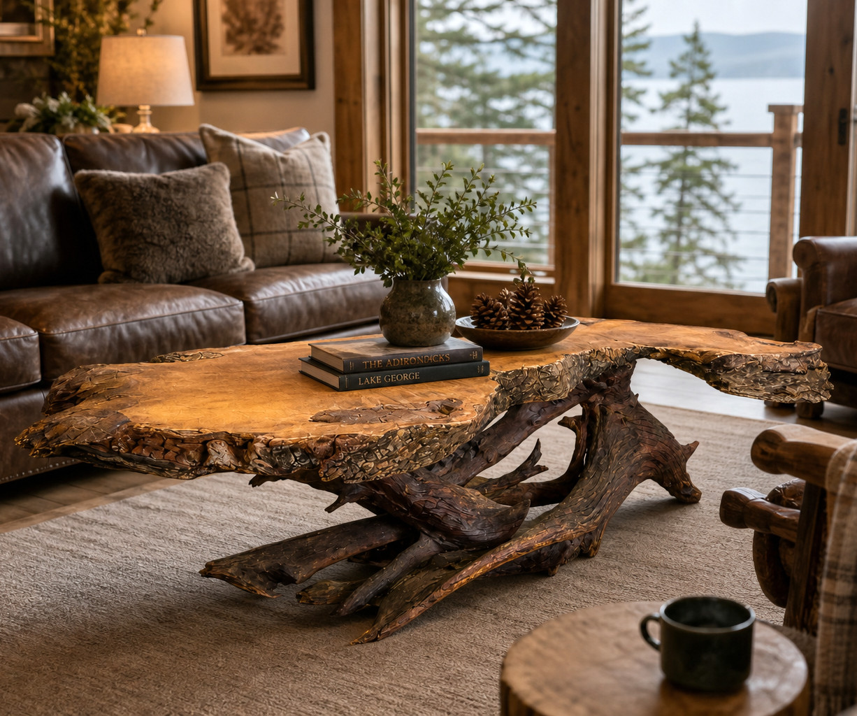 Custom Mid Century Modern Live Edge Burl & Root Coffee Table