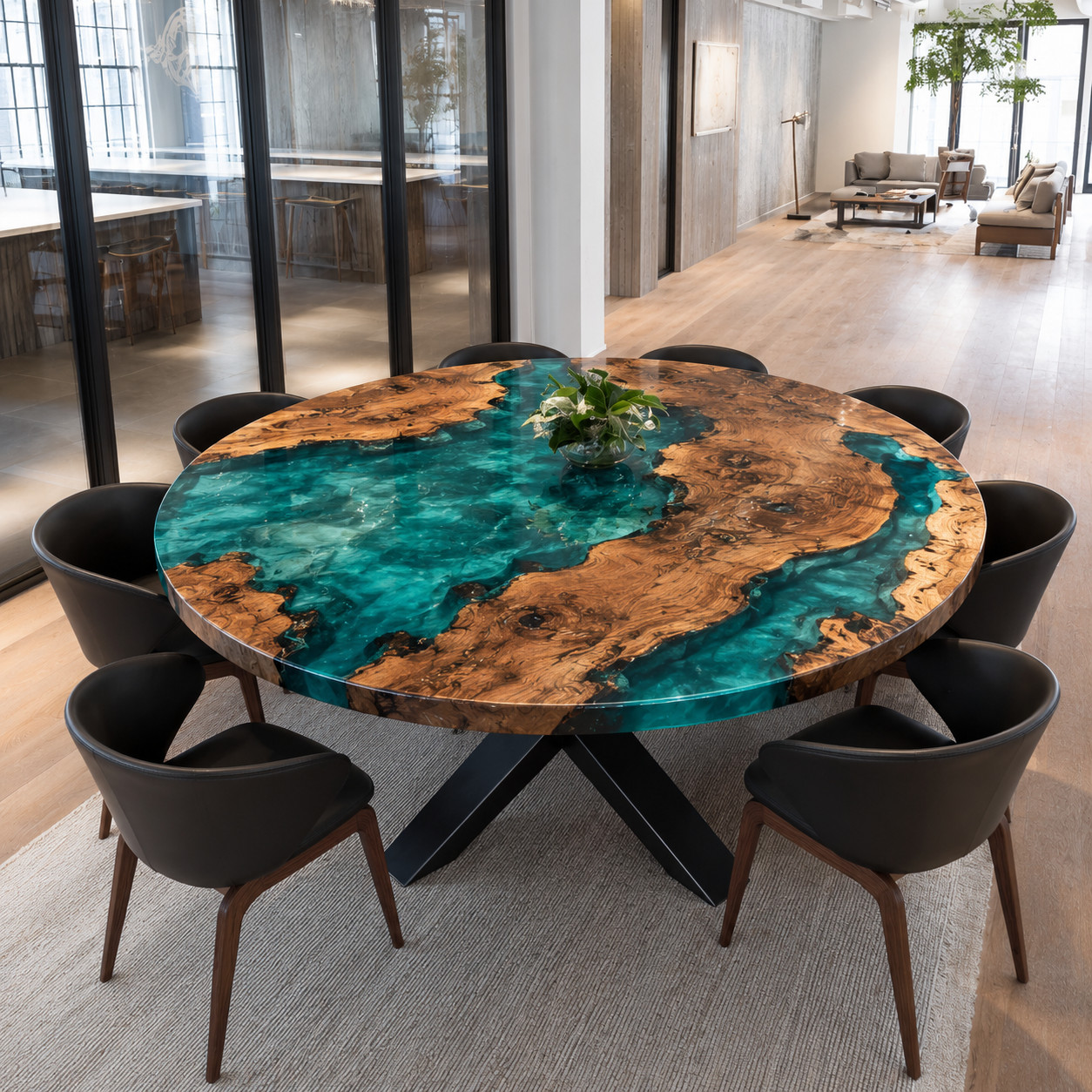 Handmade Turquoise Epoxy River Dining Table | Round Live Edge Olive Wood |18X18