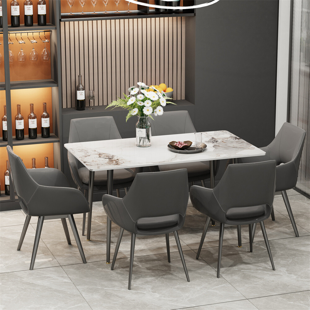 Slate Dining Table Rectangular Kitchen Table Breakfast Furniture for 6-Person US