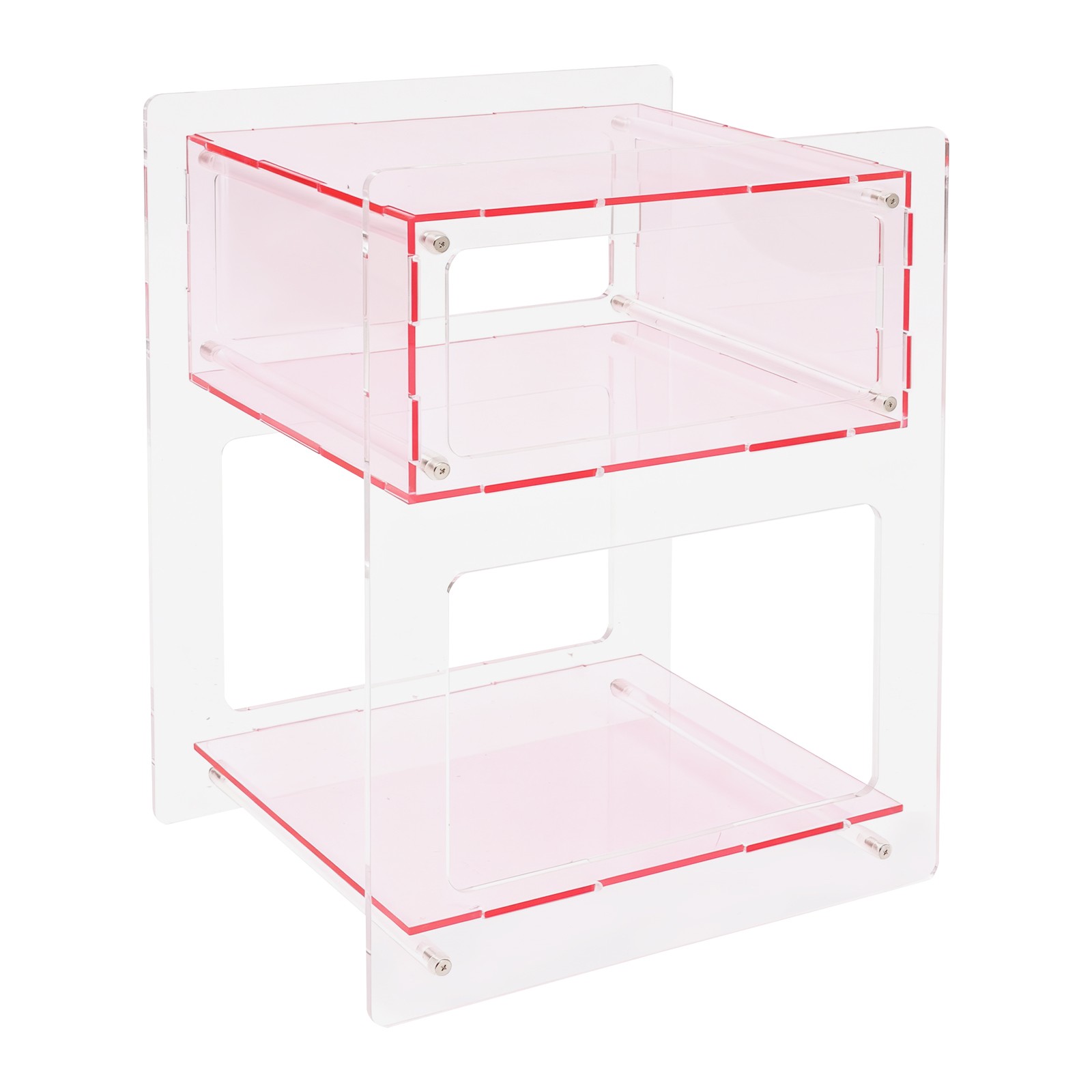 Pink Clear Acrylic End Side Table 2 Tier Decorative Nightstand 15.7″x11.8″x19.7″