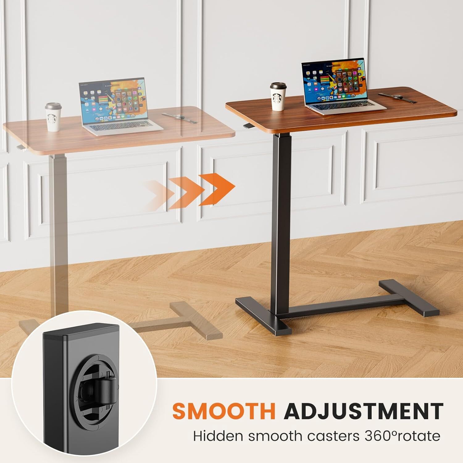 Overbed Bedside Table with Wheels Adjustable Hospital Home Use Bed Laptop Table