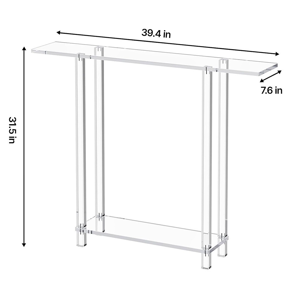 2-TIER MODERN TRANSPARENT NATURAL ACRYLIC NARROW CONSOLE END TABLE FOR ENTRYWAY